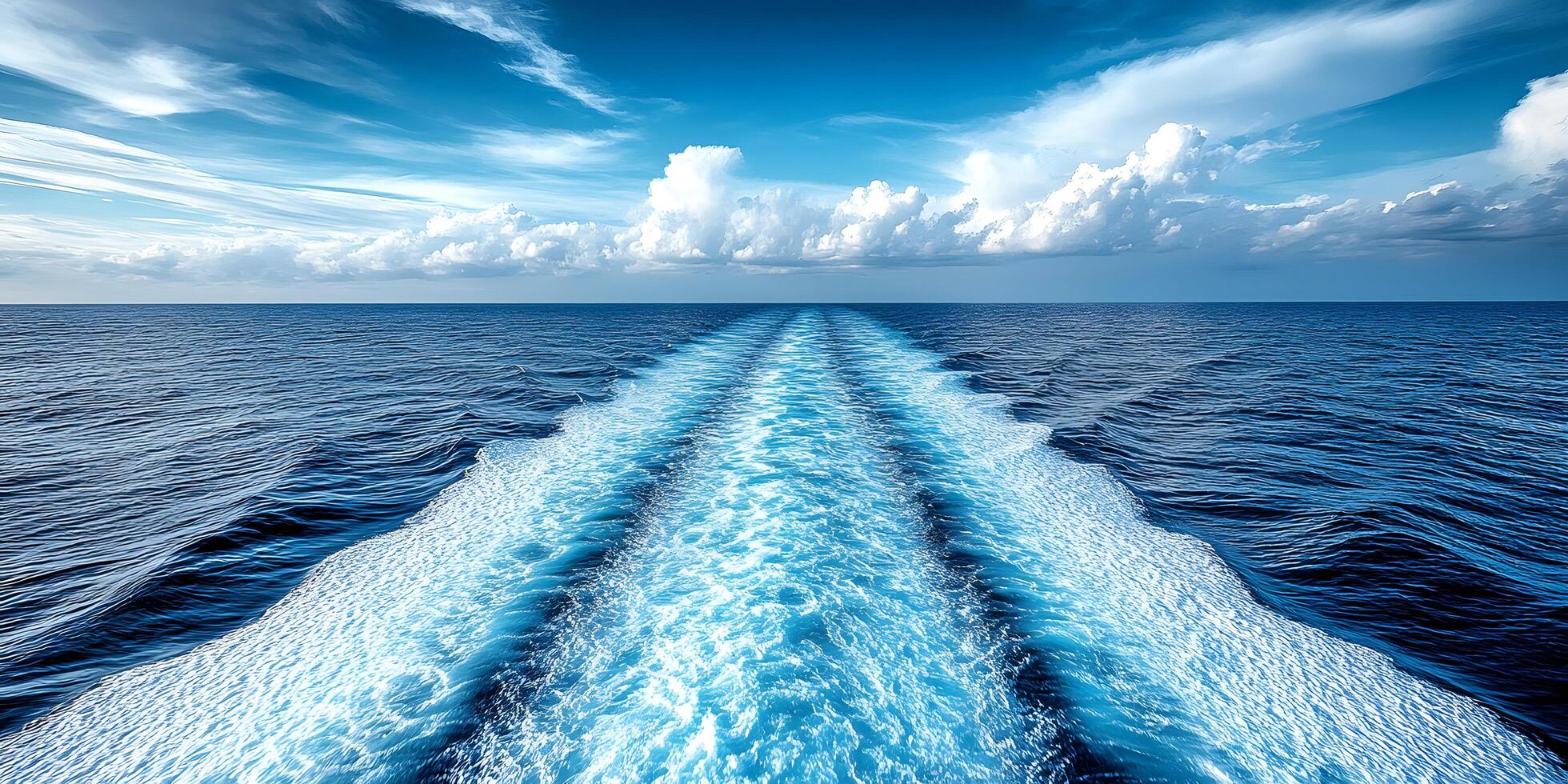 Ocean Wake Under Blue Sky A Study in Marine Dynamics and Atmospheric Beauty photo