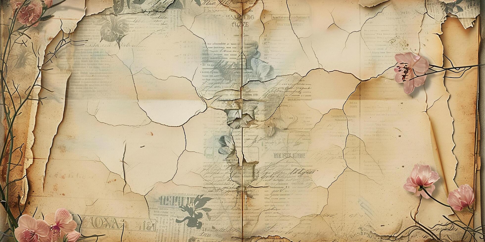 Aged Paper Texture with Floral Accents and Faded Script for Background Use photo