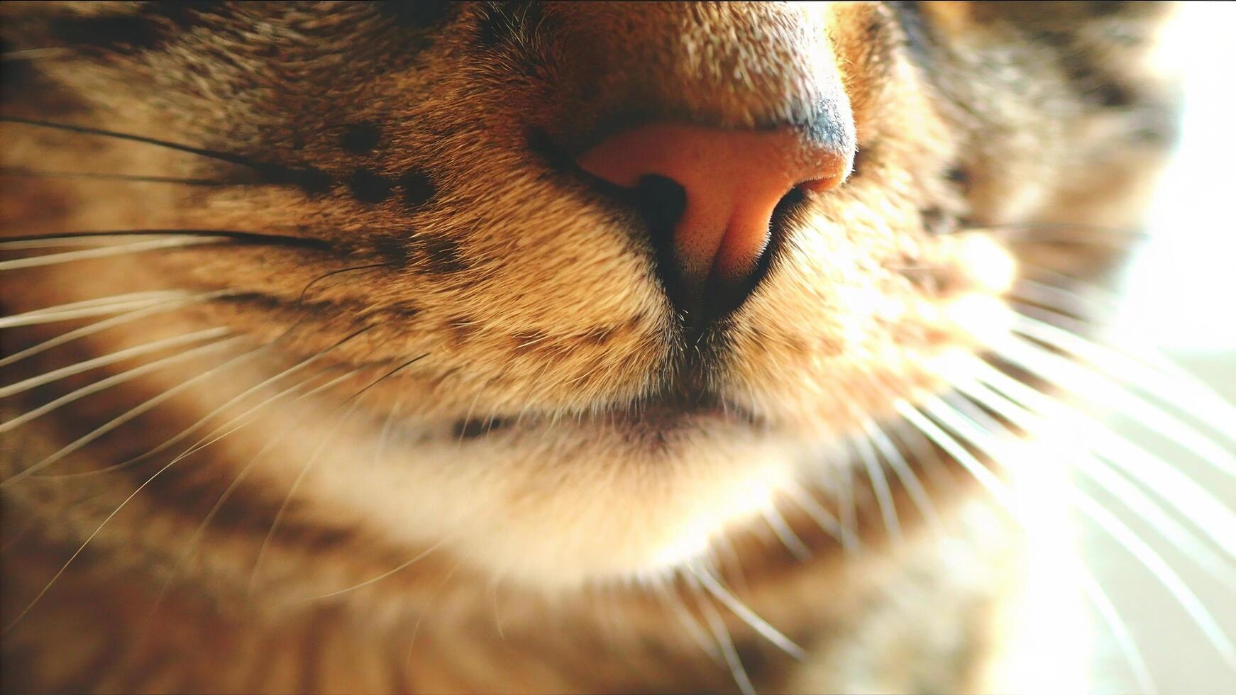 Extreme close up of a tabby cat face showing nose mouth and whiskers in detail photo
