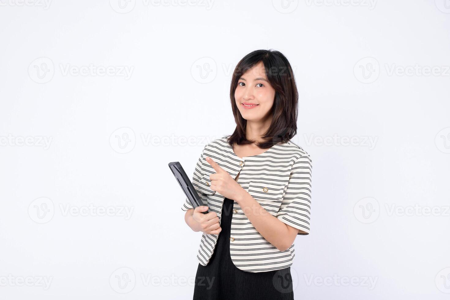 Southeast asian woman is small business owner in retail and online store industry showing creative startup ideas while shopping for success and growth in her business photo