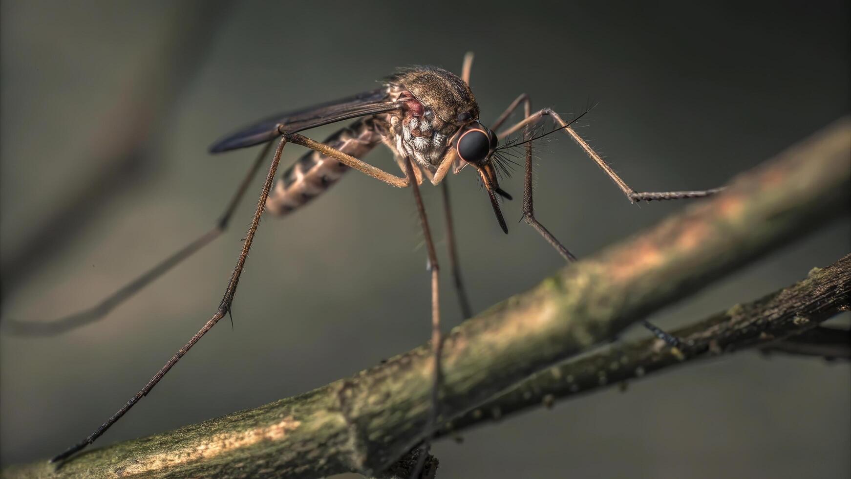 A close up shot of a mosquito resting on a branch with a blurred background view photo