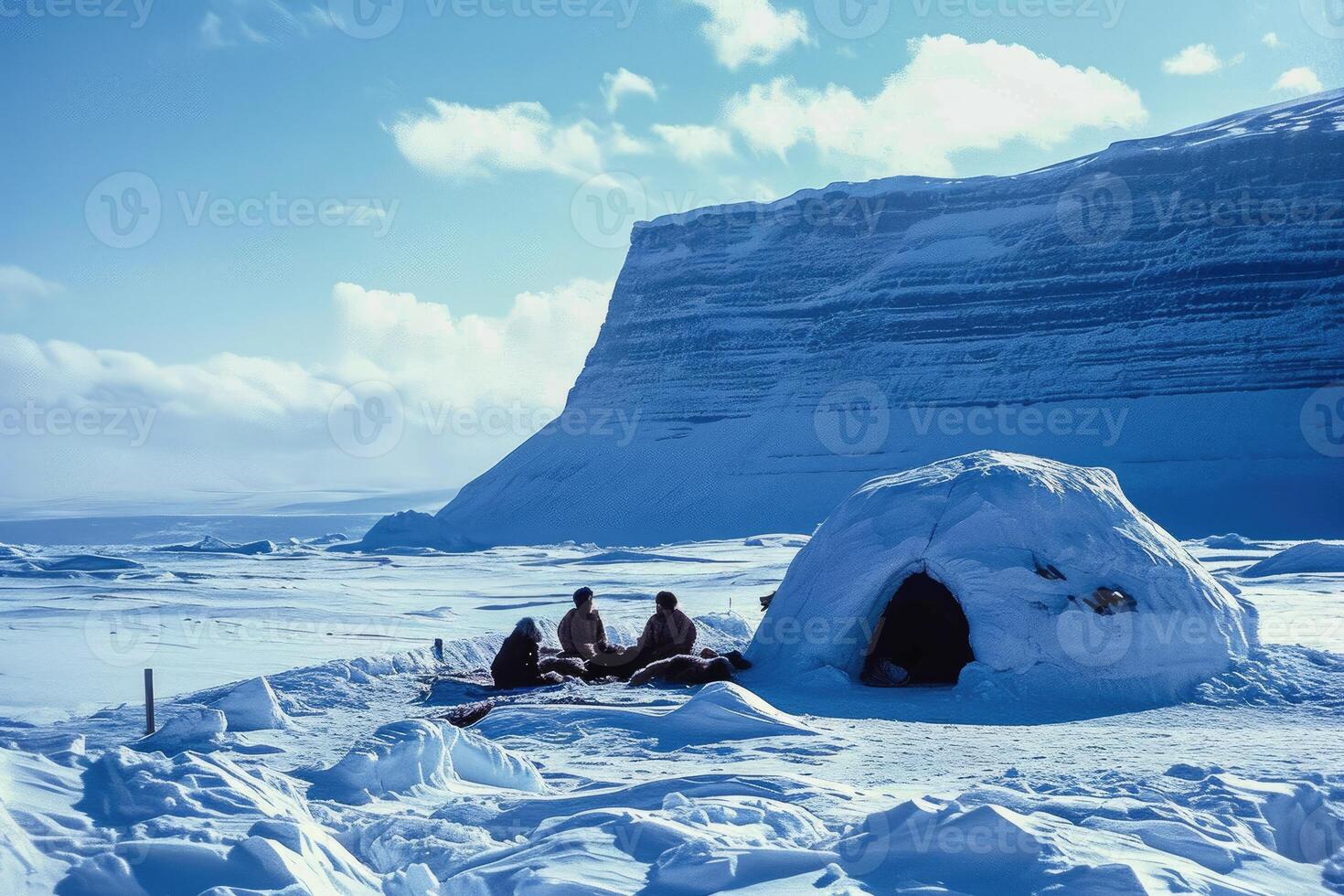 A solitary igloo in the Arctic wilderness, embraced by a crisp, snow-covered landscape. photo