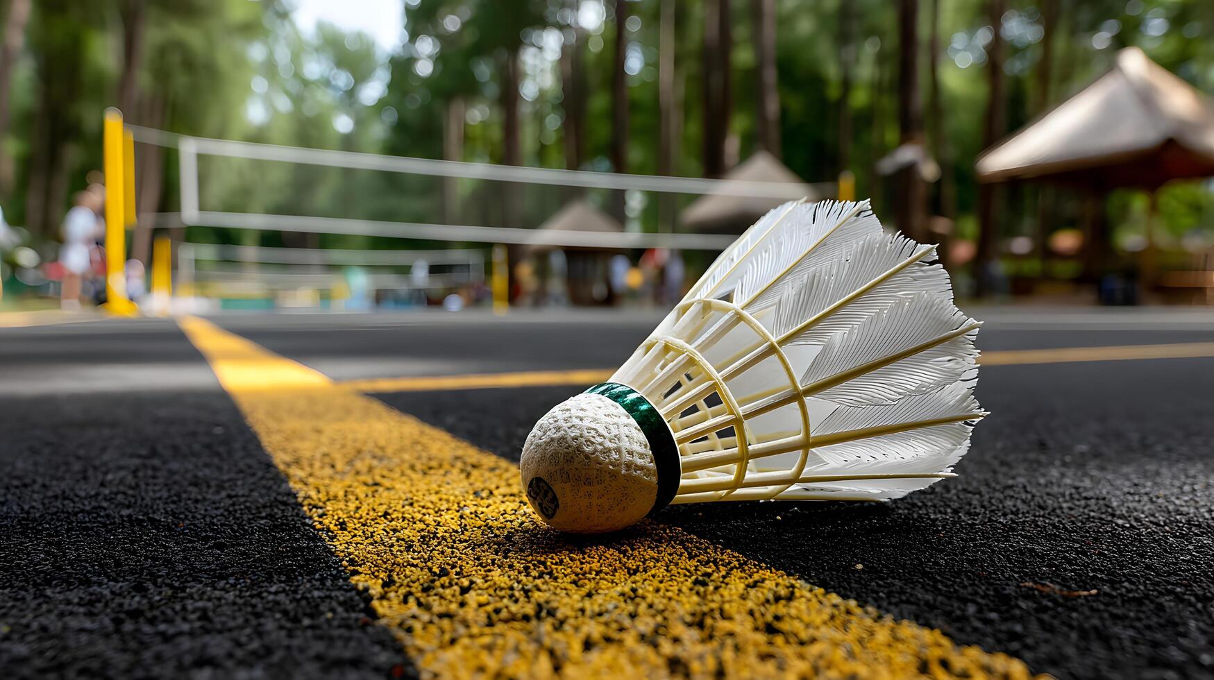 Shuttlecock on Asphalt Badminton Court Near Net Outdoor Recreation photo