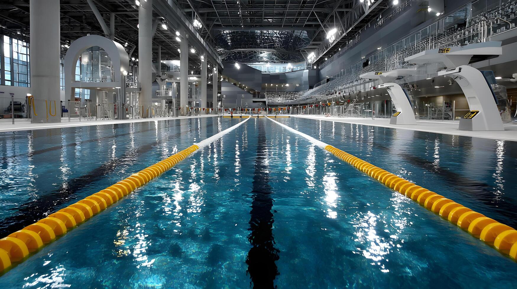 Modern Olympic Size Indoor Swimming Pool with Diving Platforms photo