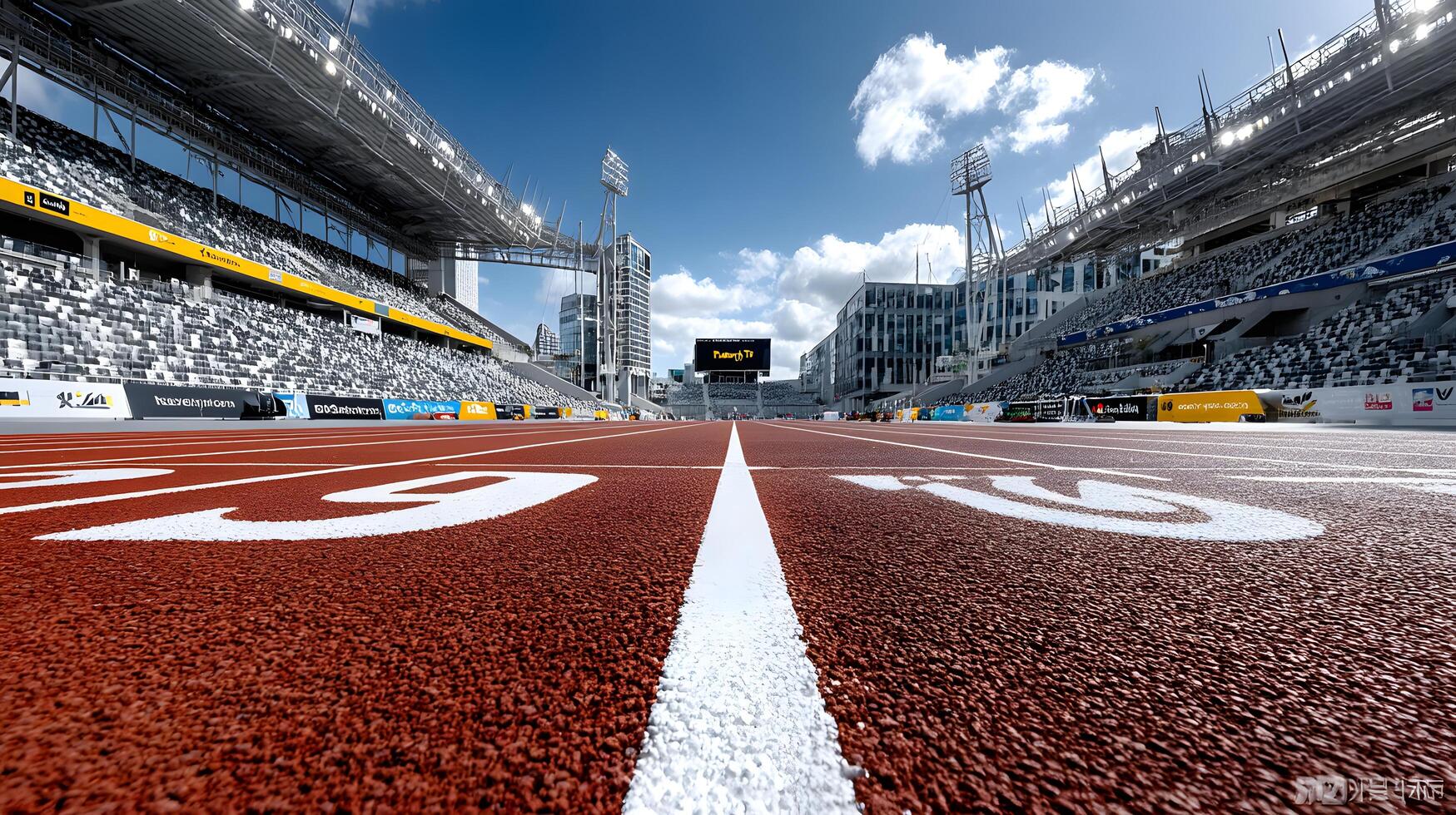 Empty Running Track at Modern Athletics Stadium Ready for Race Day photo