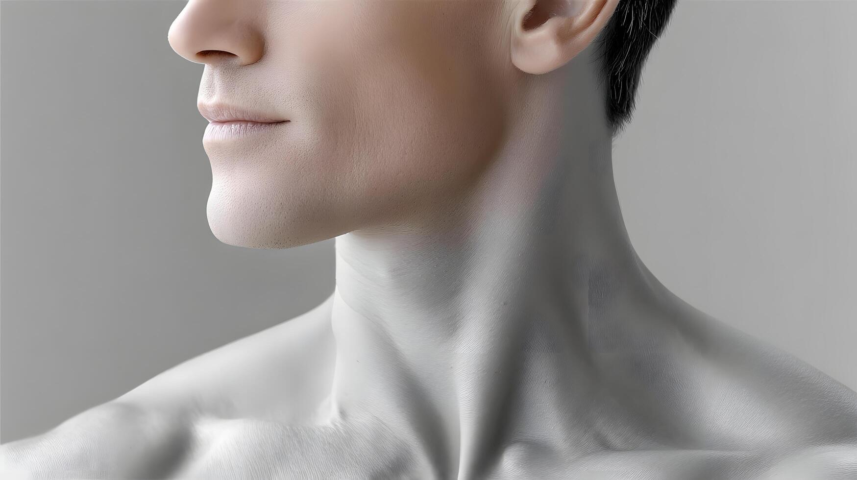 Close up Profile of a Young Man s Neck and Shoulder Smooth Skin Texture photo