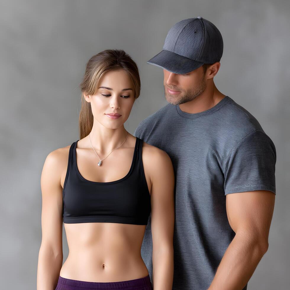 Athletic Couple Fitness Healthy Lifestyle Workout Gym Sporty Man and Woman photo