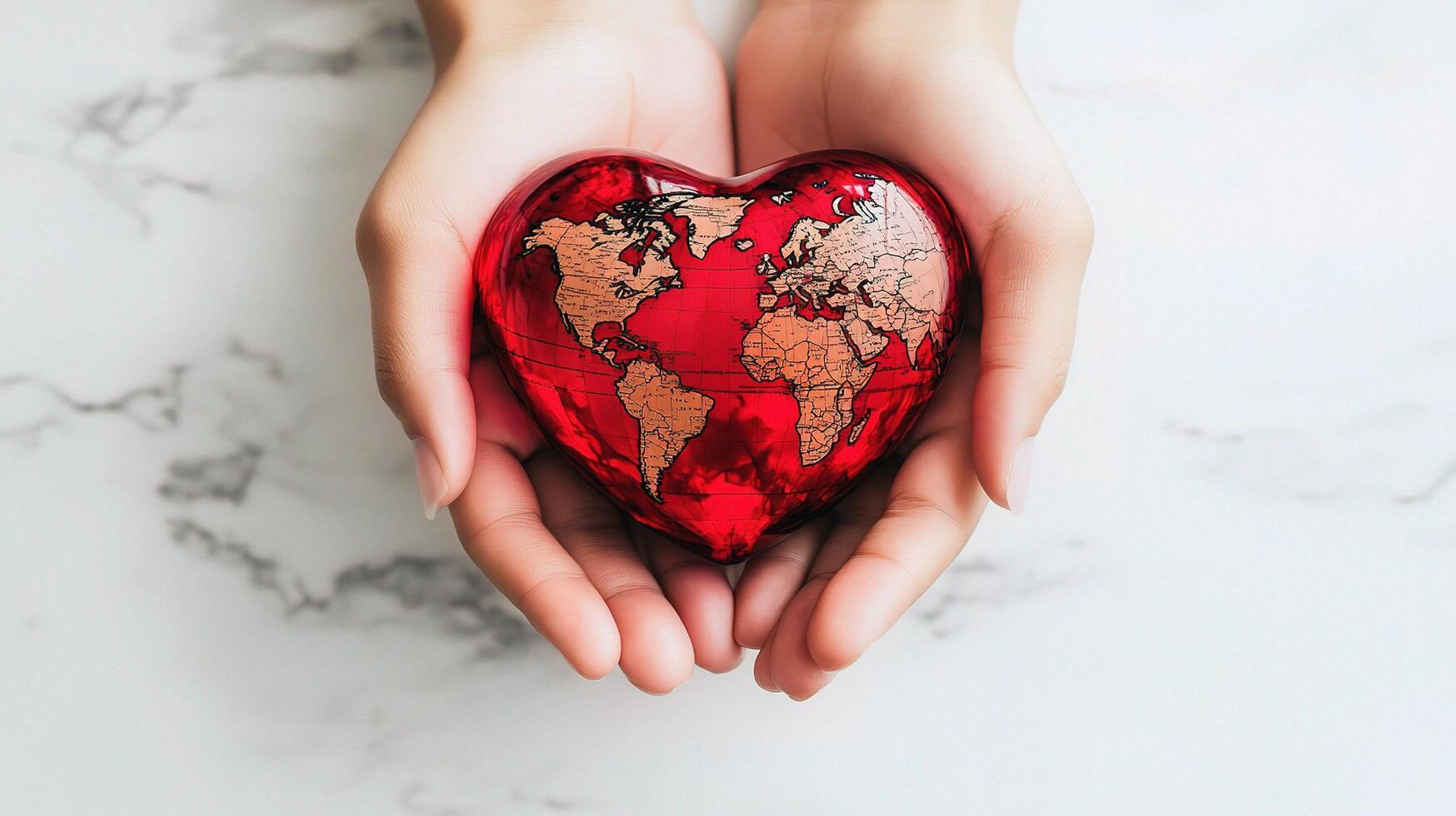 World map in hands of woman on white background photo