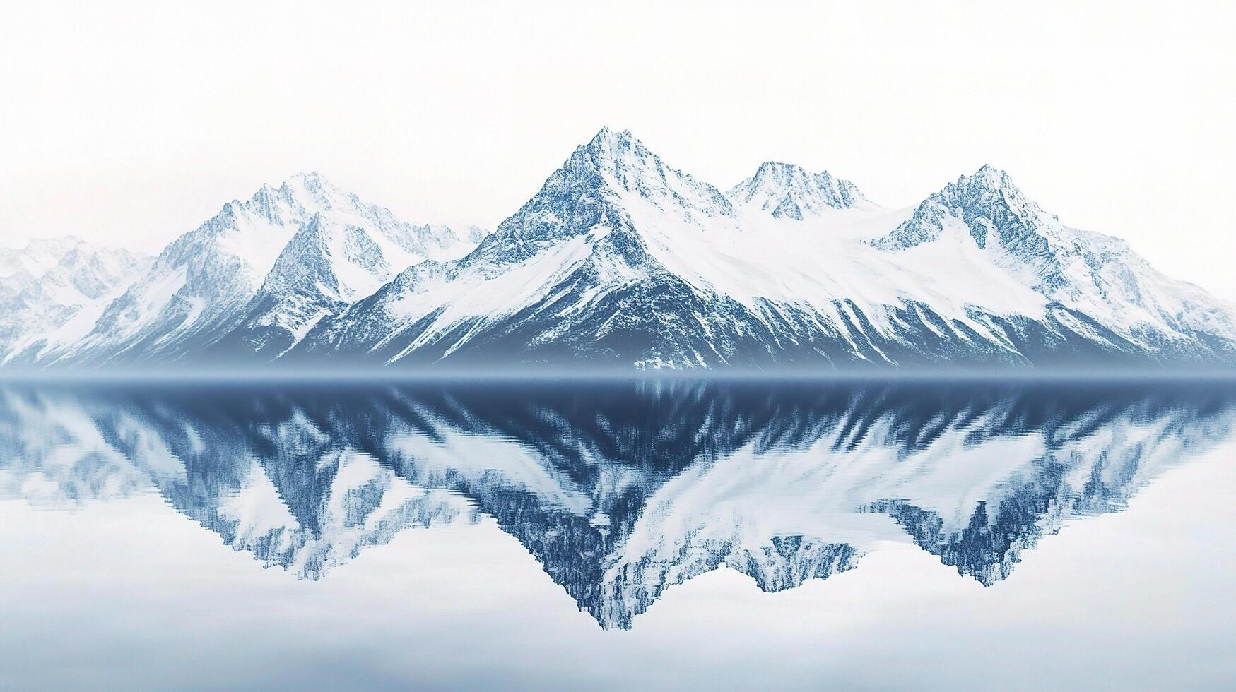 A mountain range is reflected in a lake photo