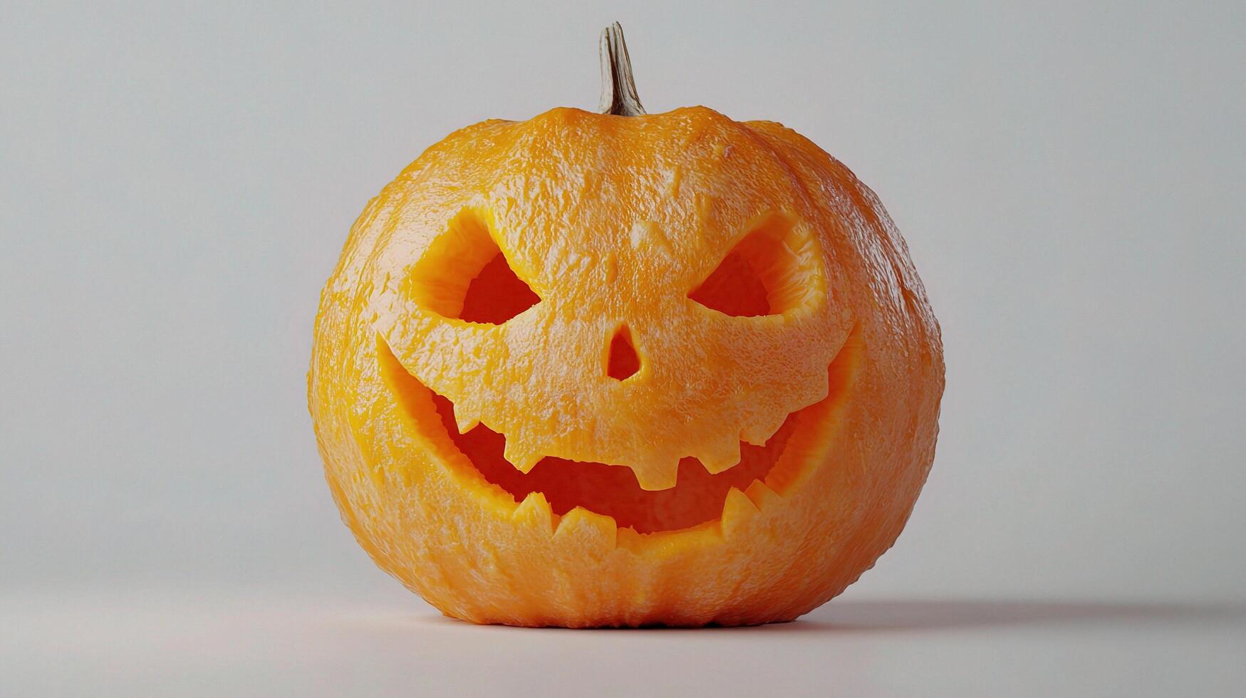 A carved pumpkin with a face on it photo