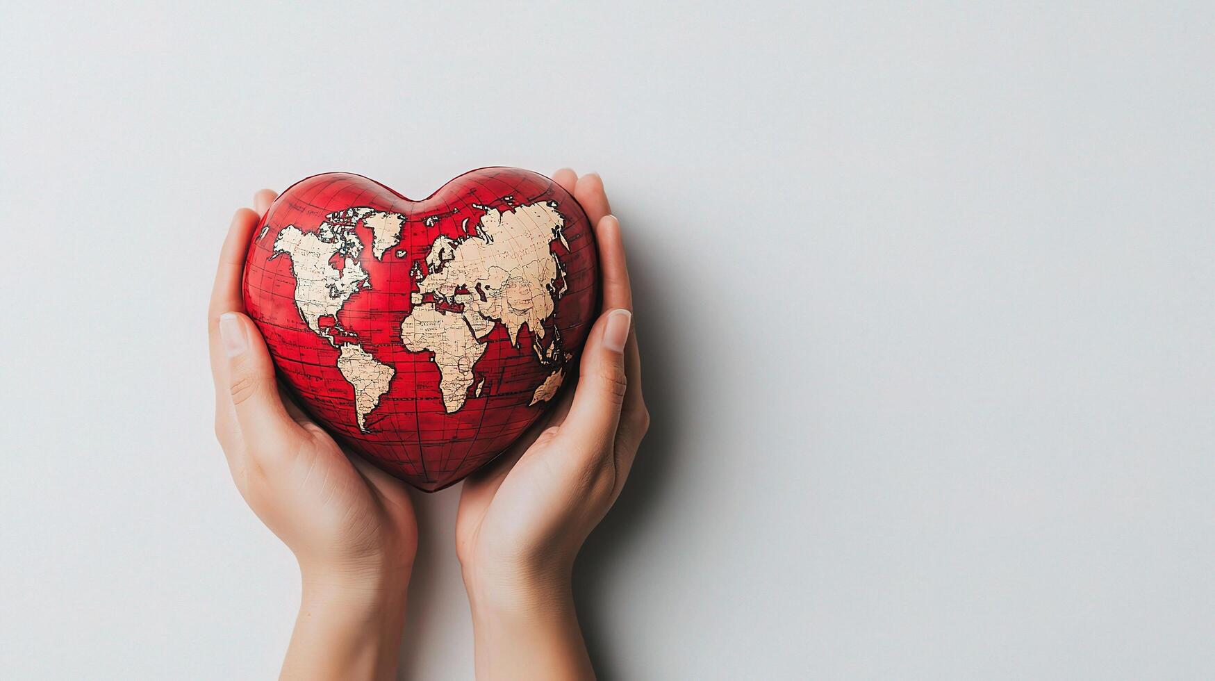 World map in hands on white background photo