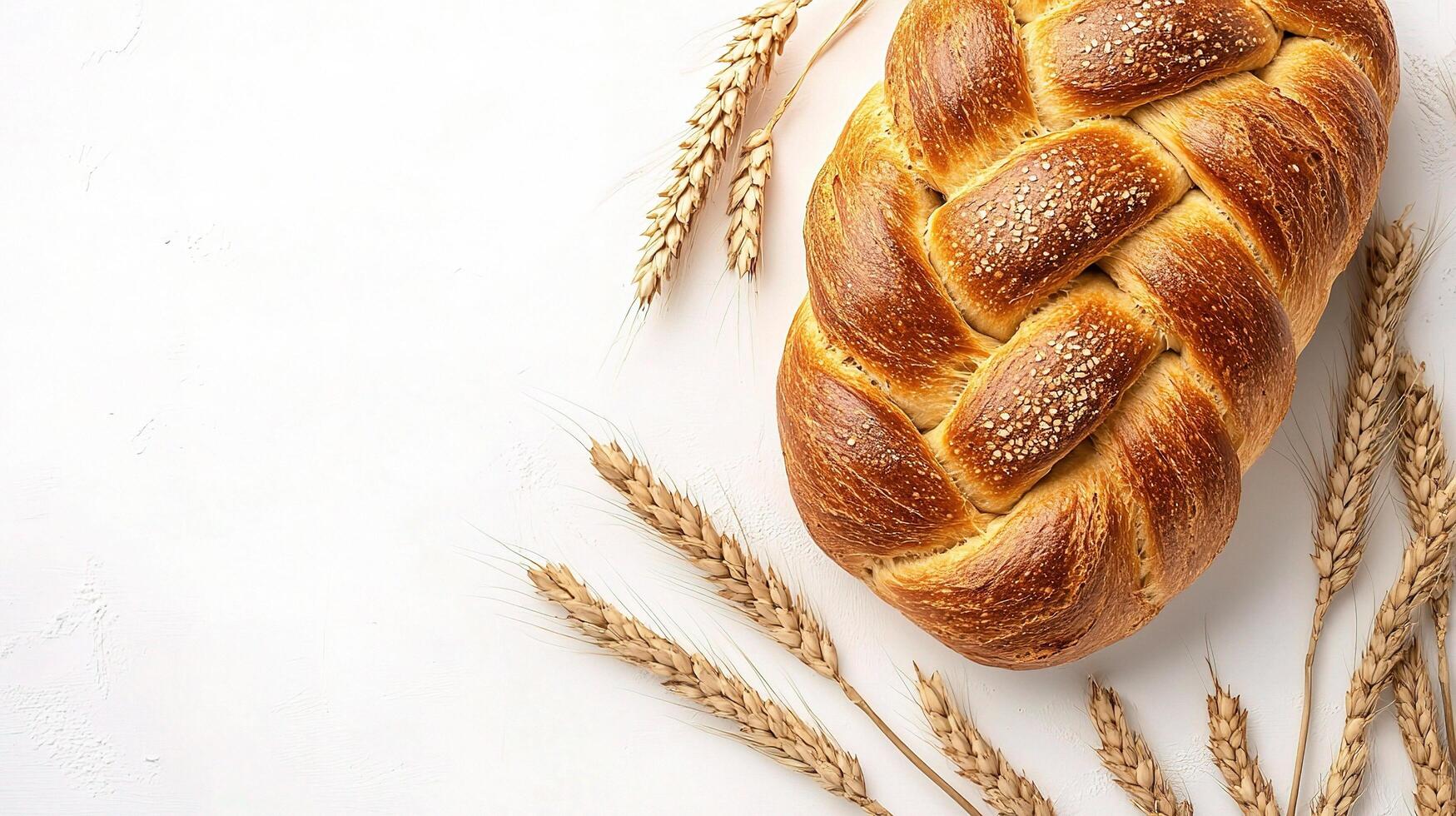 Bread and wheat on a white background photo