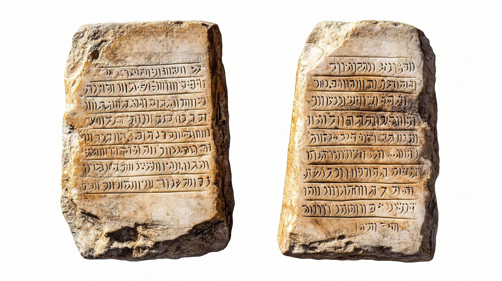 Two stone tablets with writing on them photo