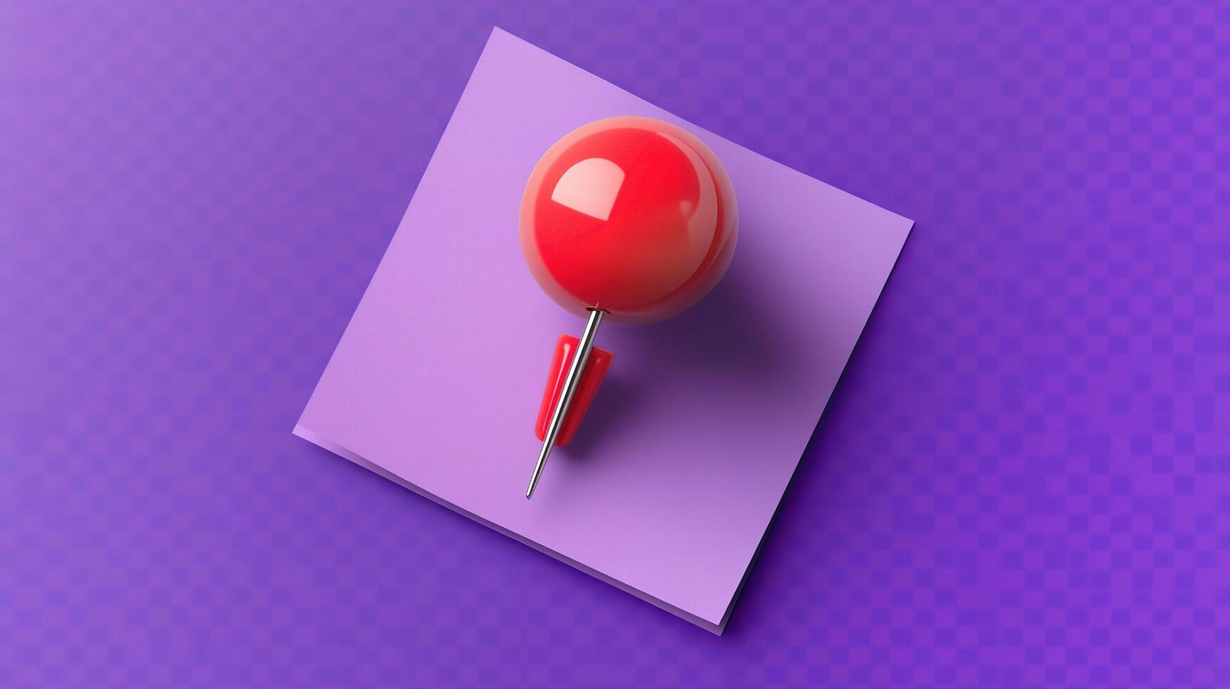 A red pin on a purple paper with a purple background photo