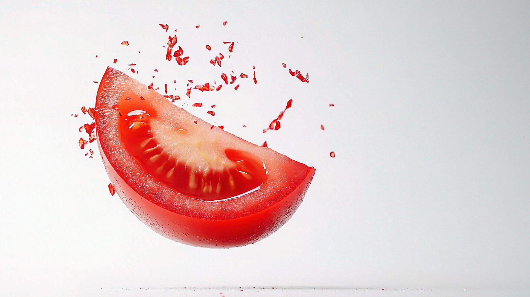 A slice of tomato is being splattered with red liquid photo