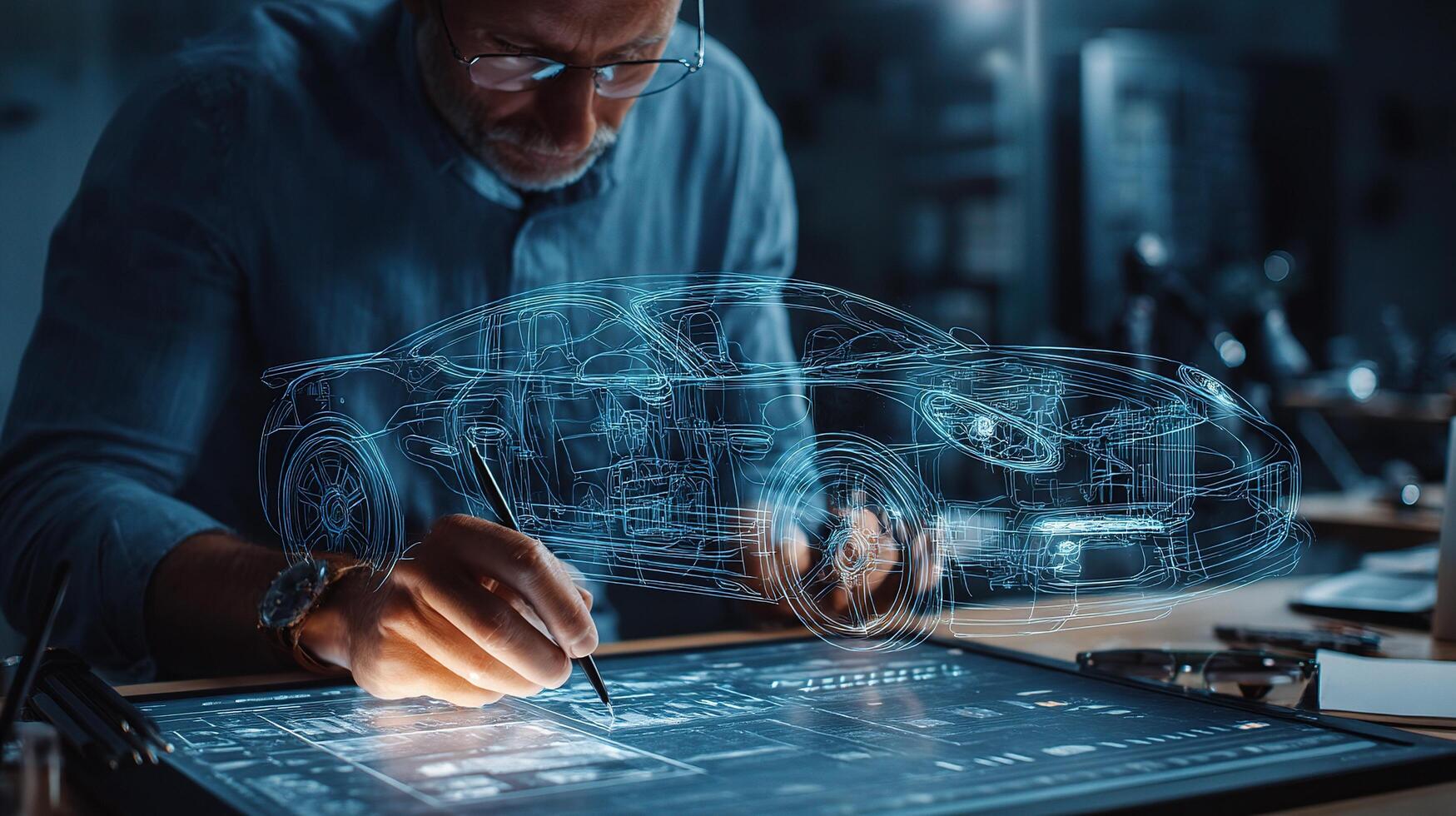 Automotive Designer Sketching an Innovative Car Concept in Studio photo