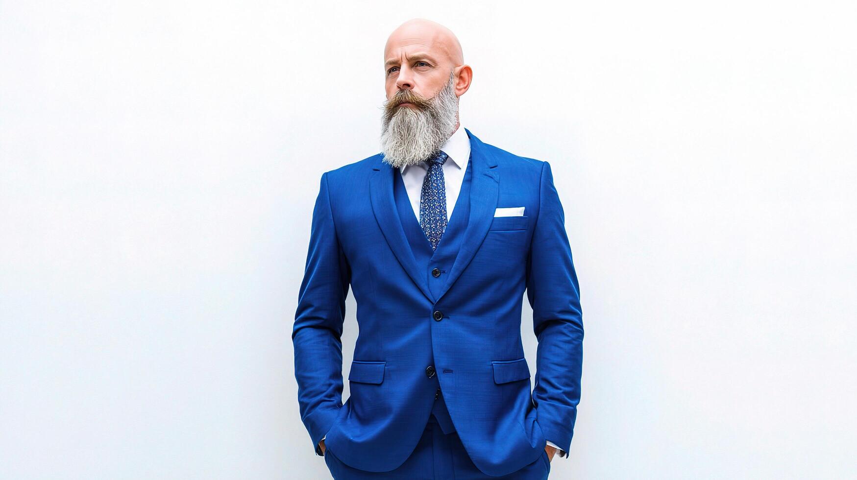 A man with a long beard and a blue suit photo