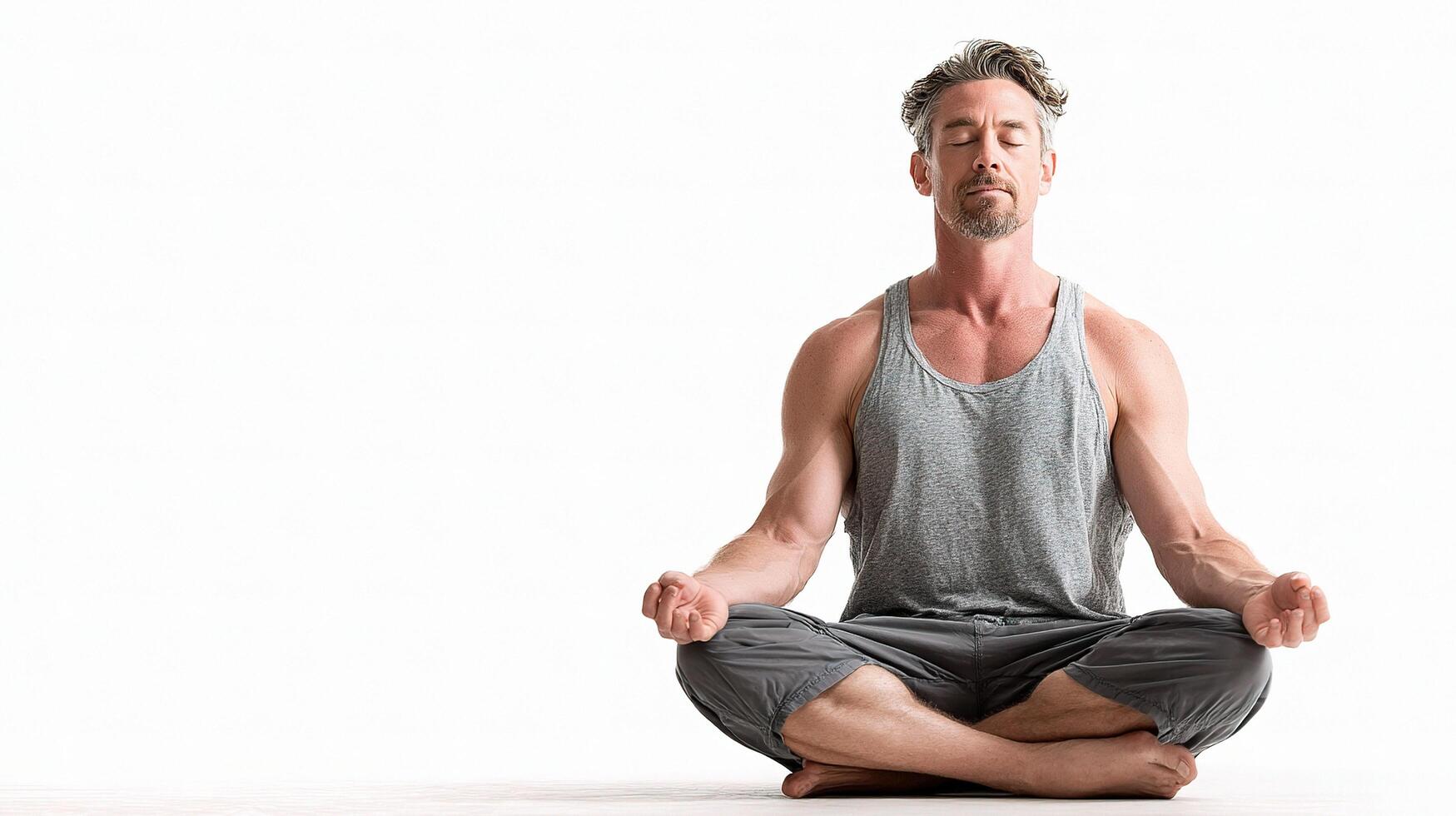 A man is sitting in a yoga pose photo
