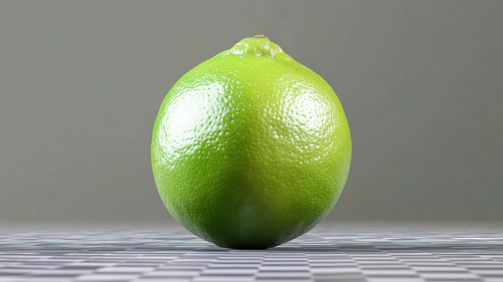 A lime is shown on a checkered surface photo