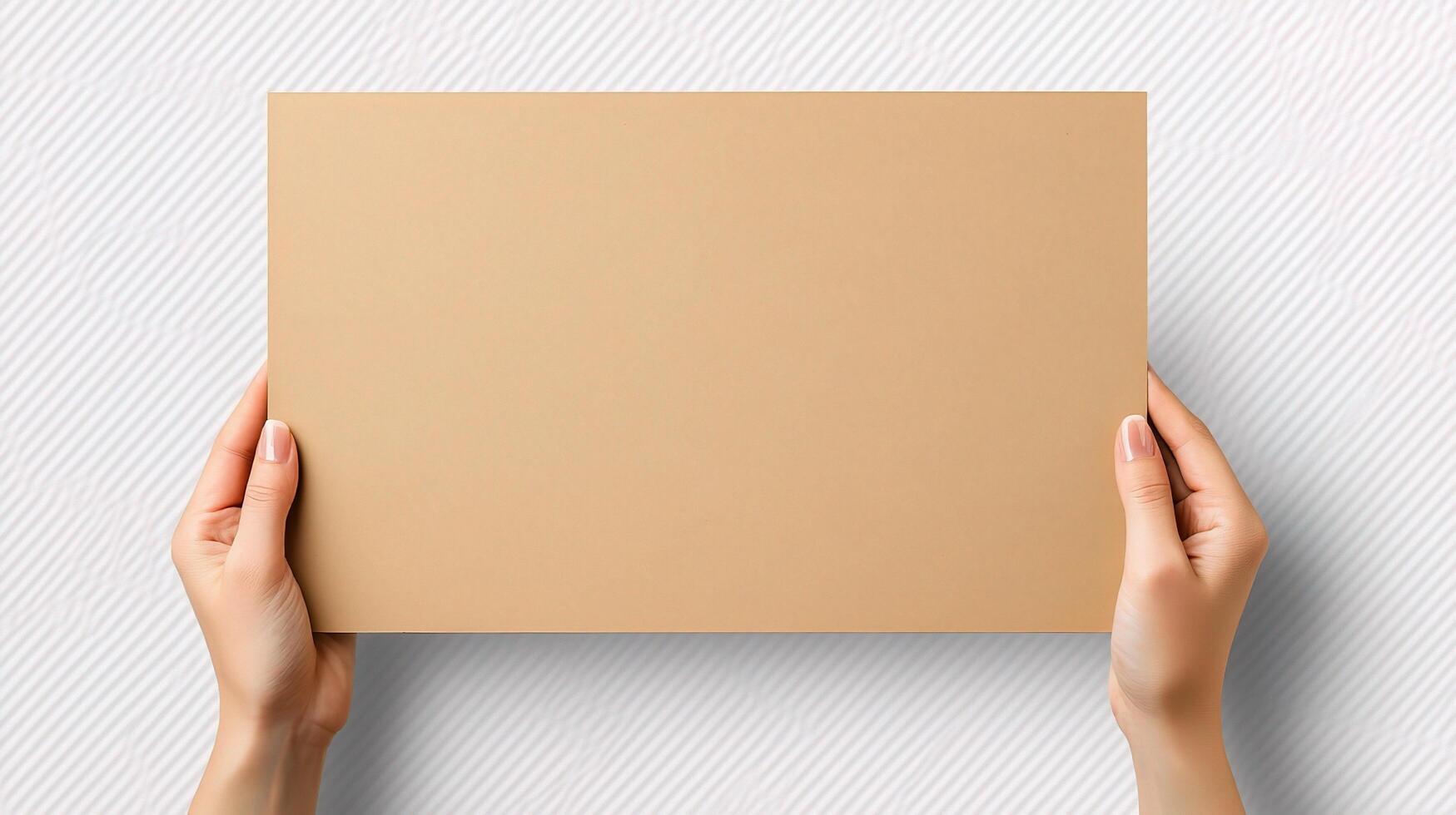 Hands holding a blank piece of paper on a white background photo