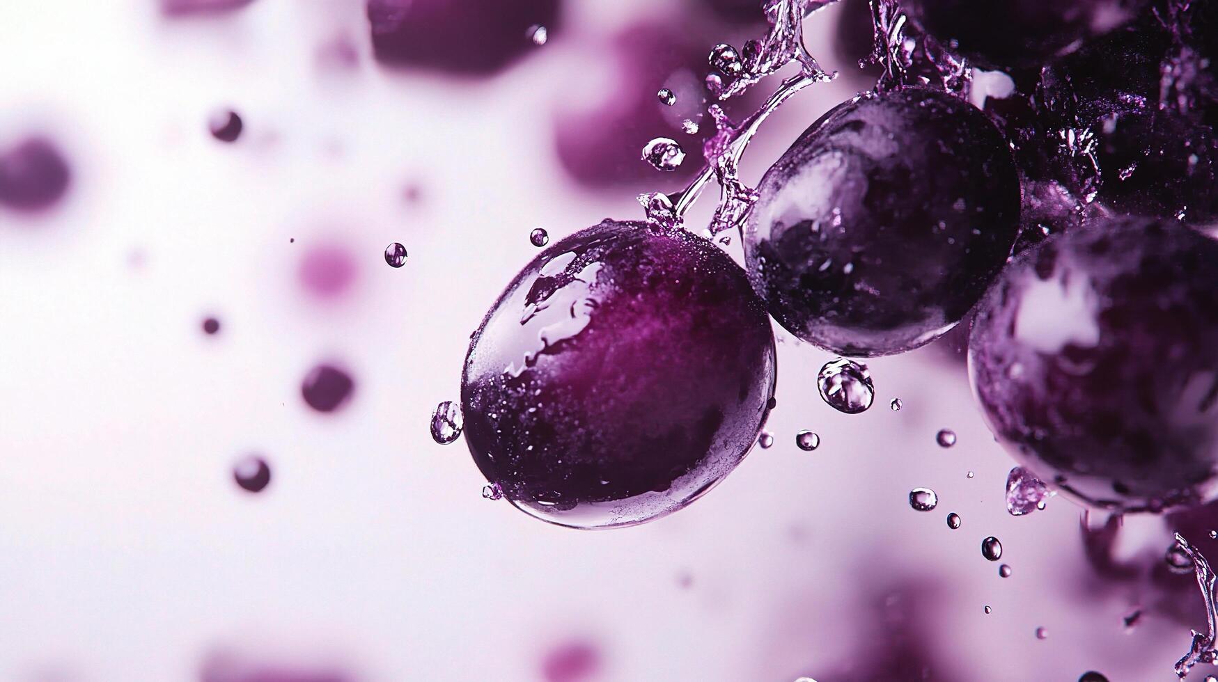 Purple grapes are being splashed with water photo