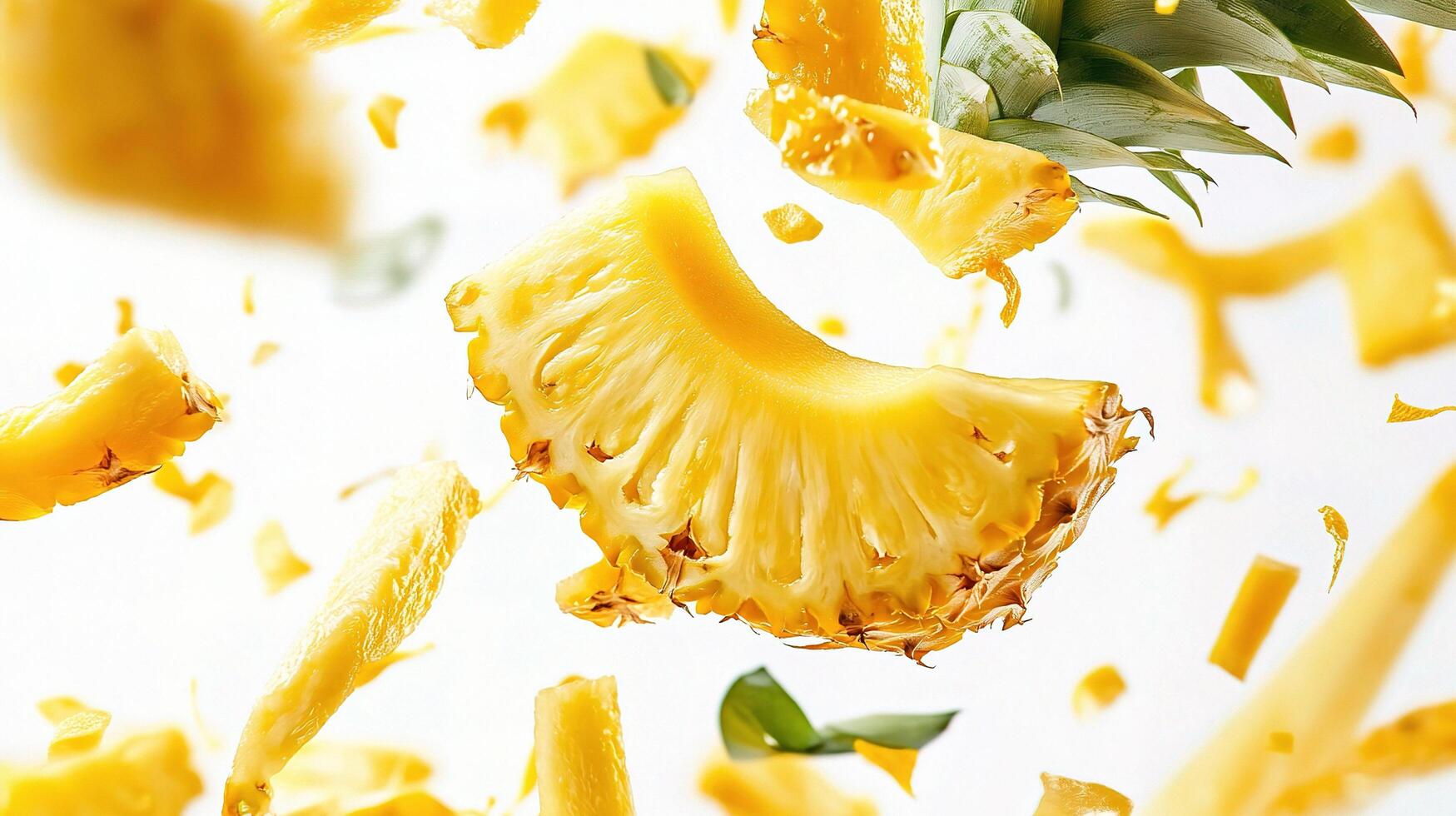 A pineapple is being sliced into pieces photo