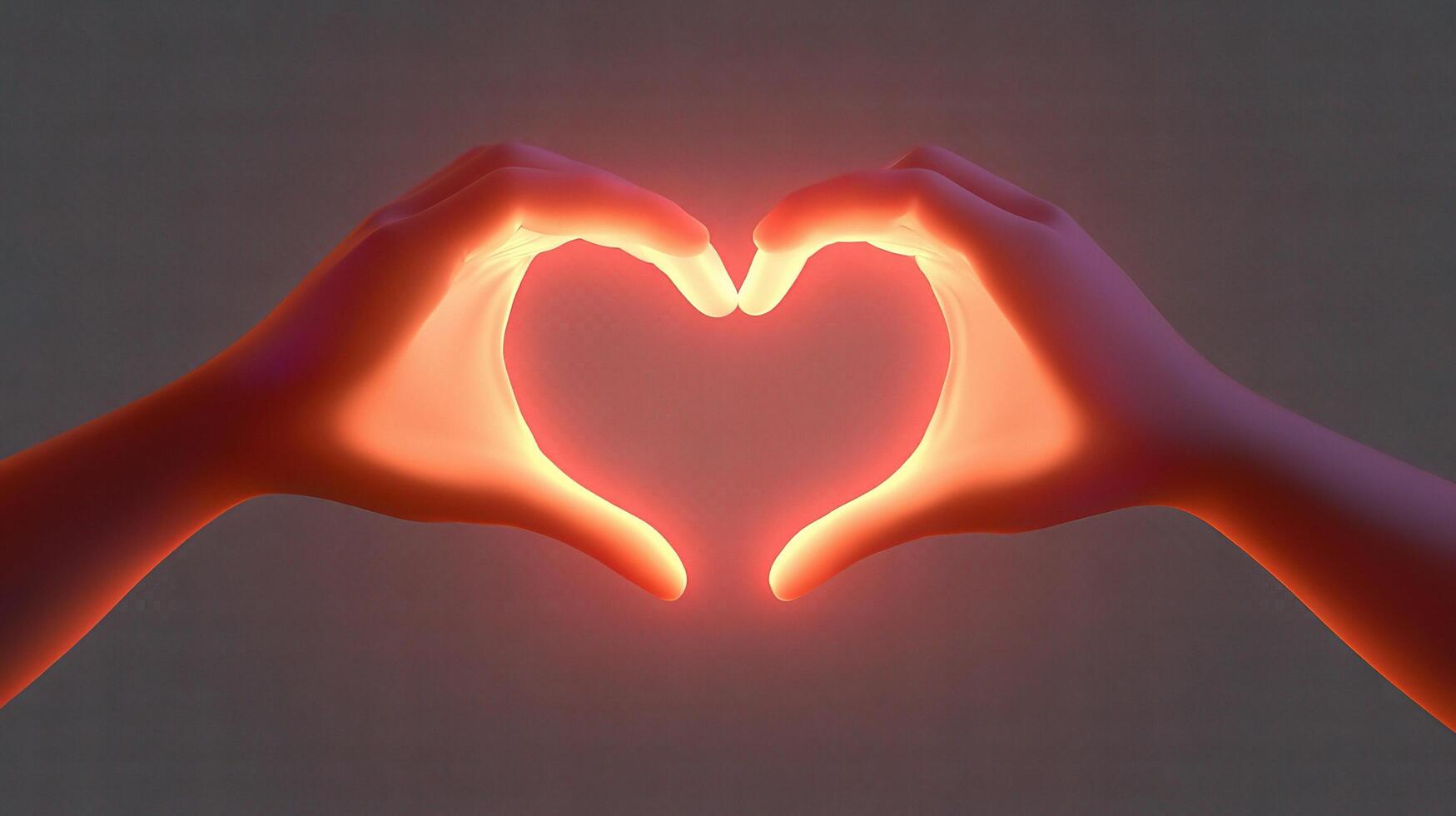 Hands making a heart shape with glowing red light photo