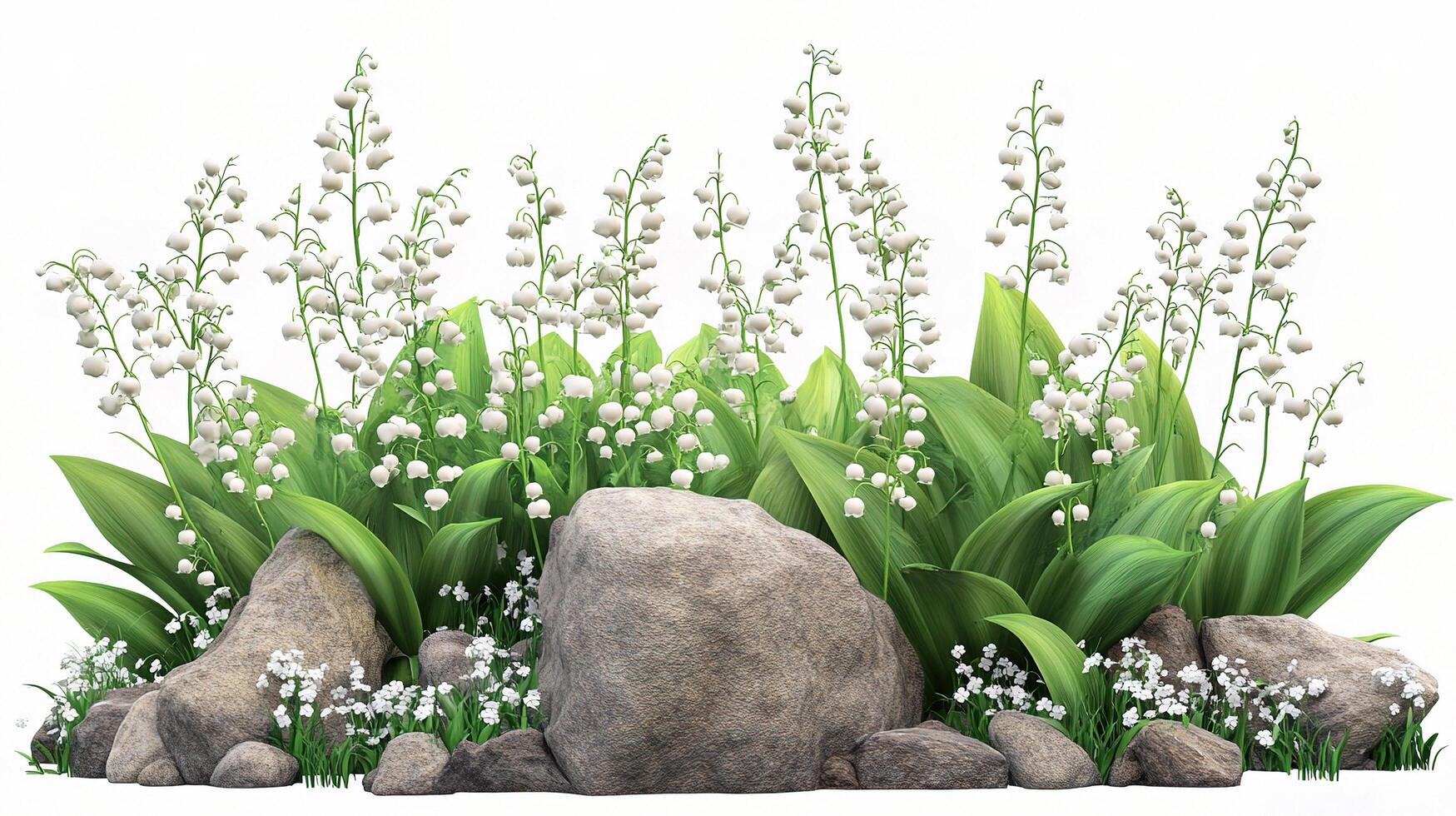 Lily of the valley and rocks photo