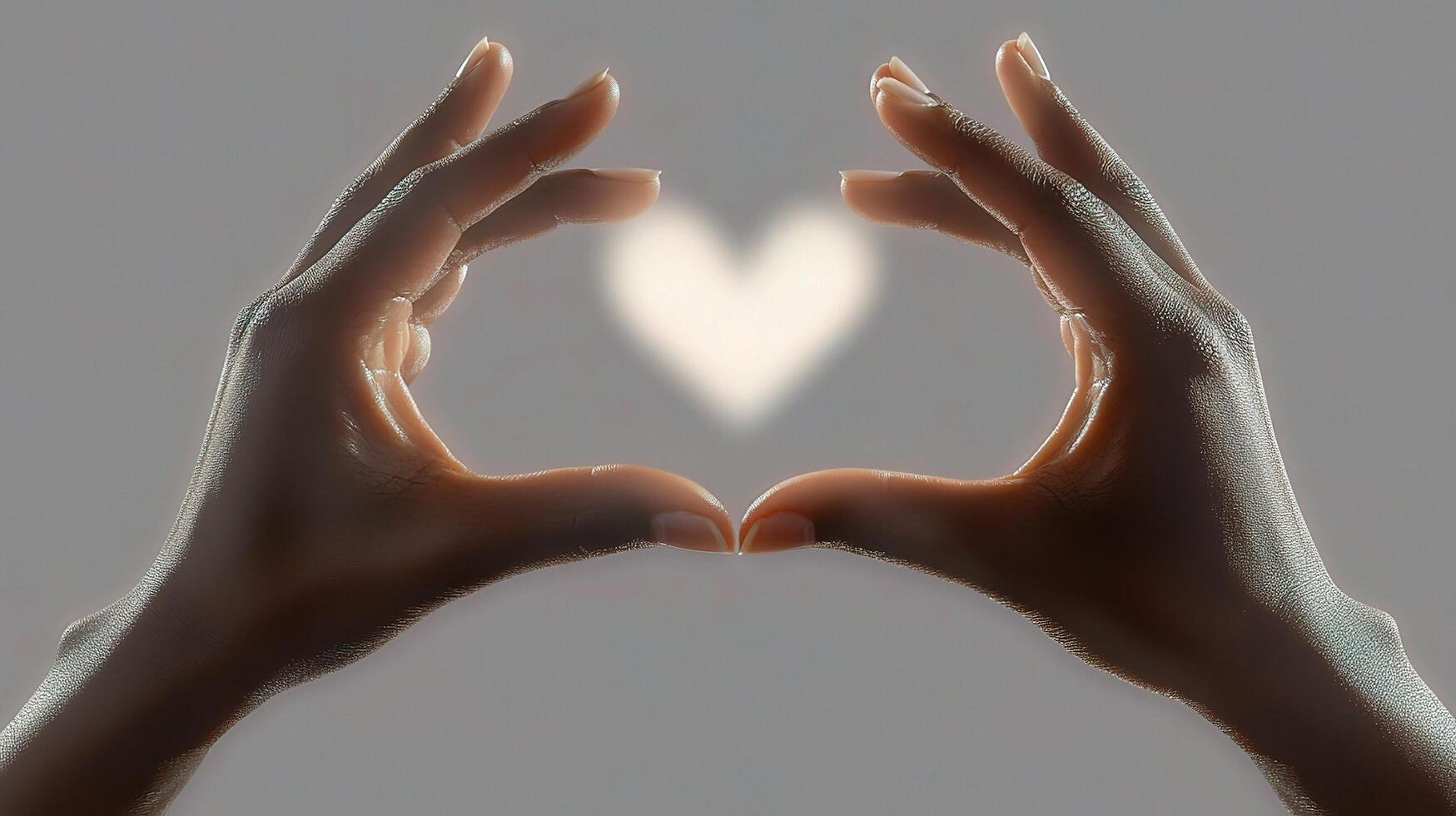 Hands forming a heart shape with light coming from them photo