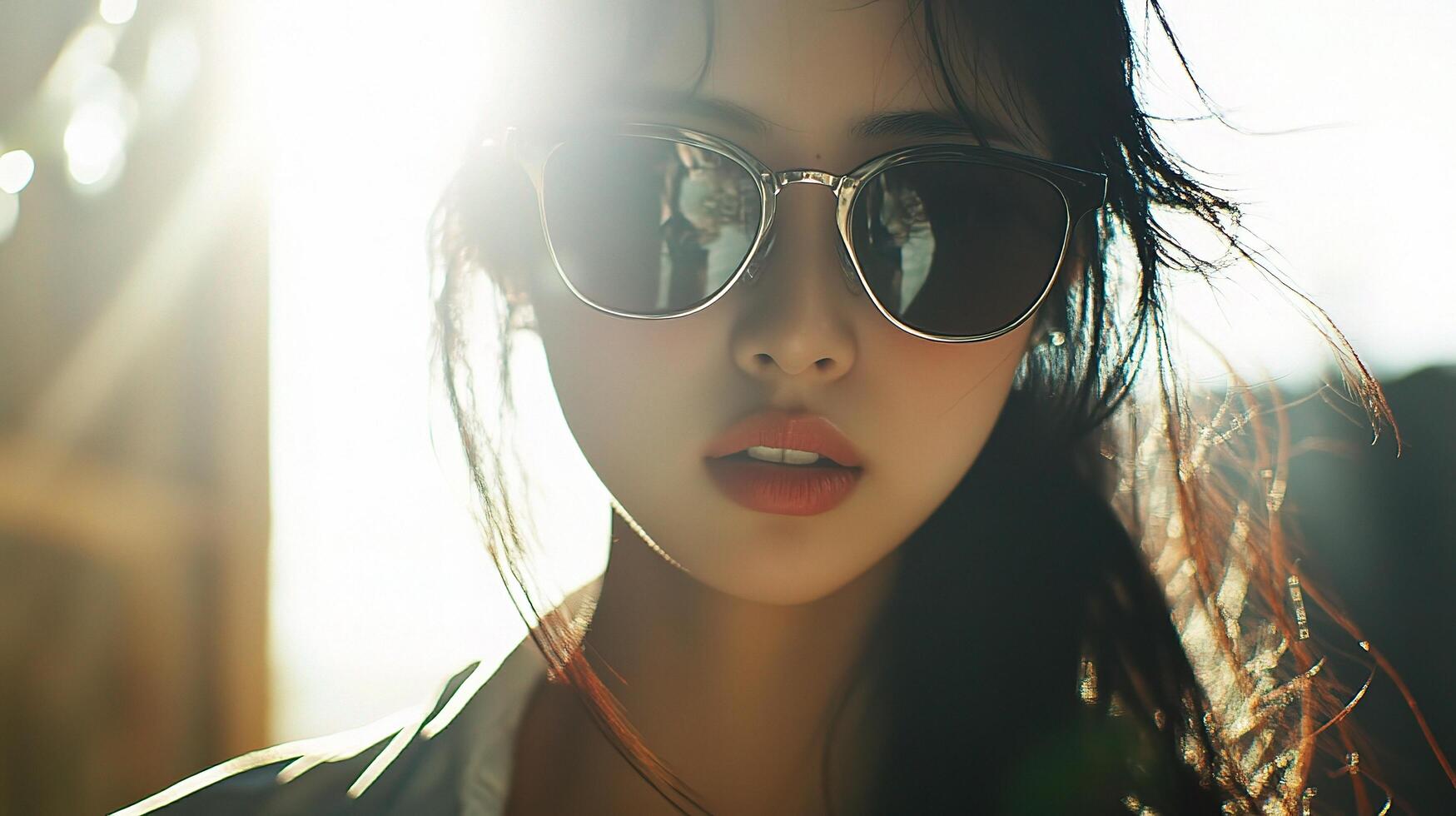 A woman wearing sunglasses in the sun photo