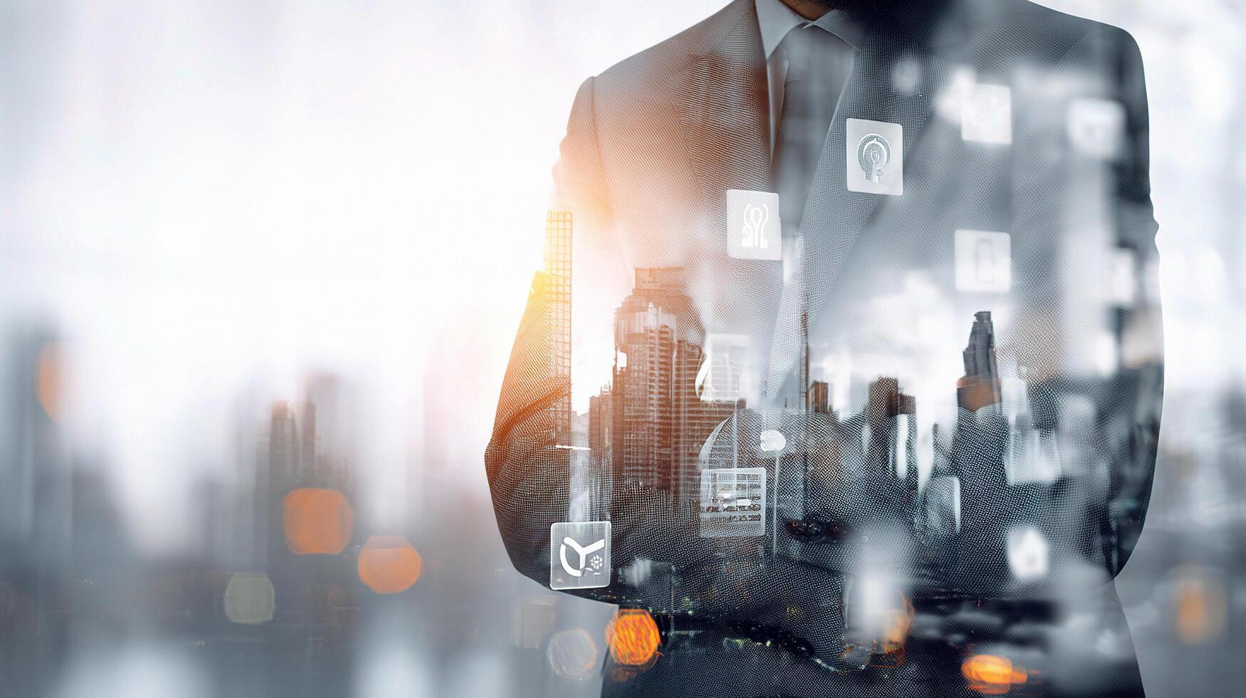 A man in a suit is holding a smartphone photo