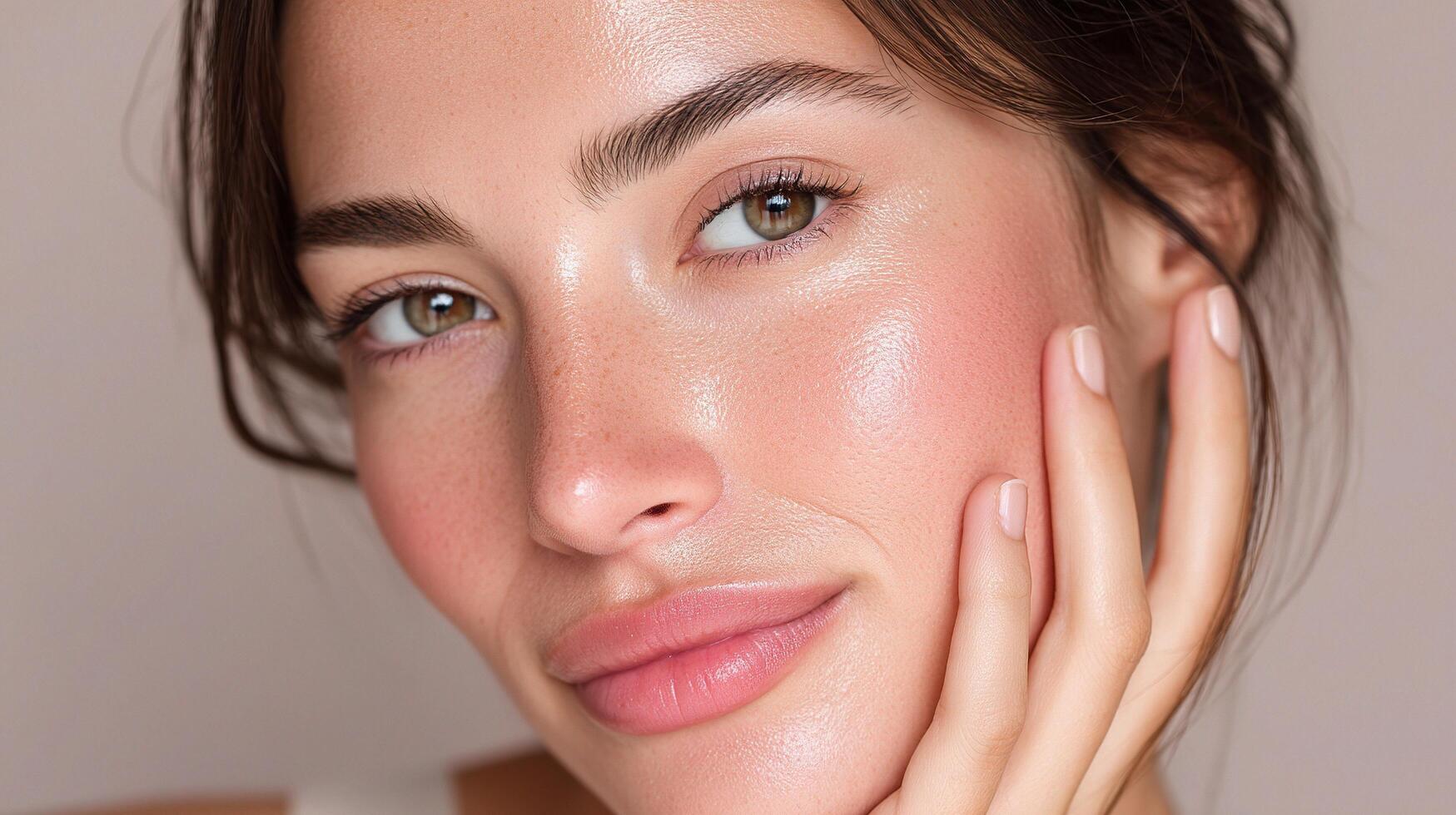 A woman with a natural glow and a light complexion photo