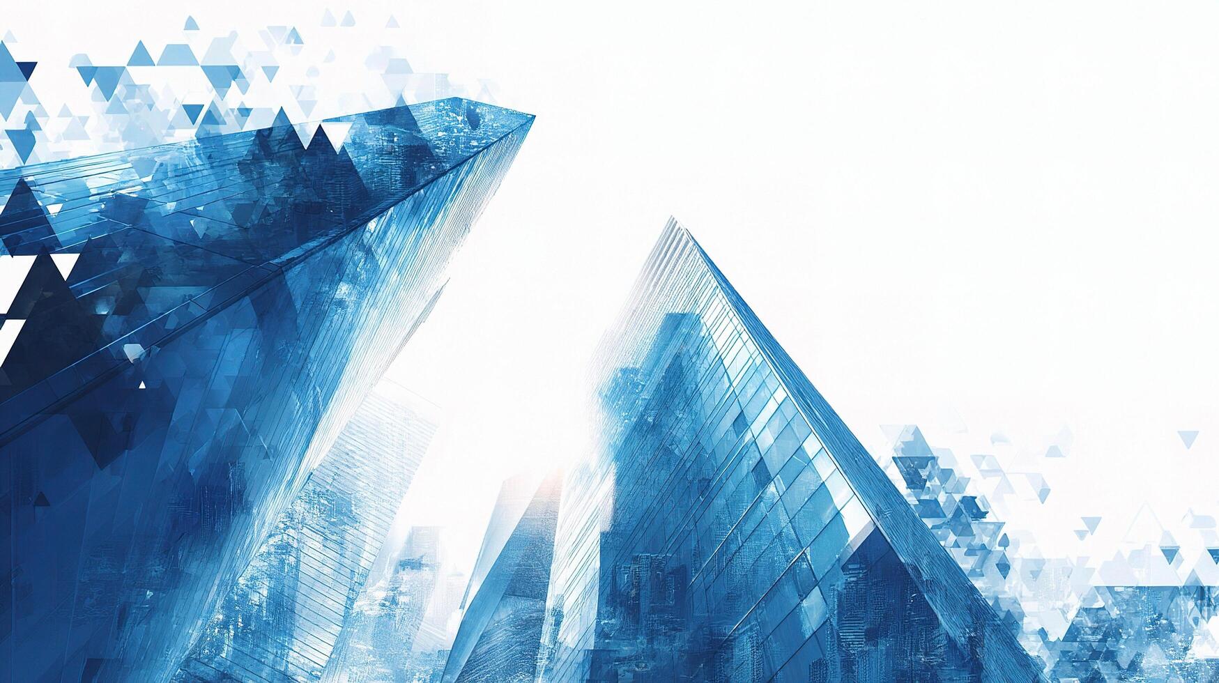A blue abstract image of skyscrapers with triangles photo