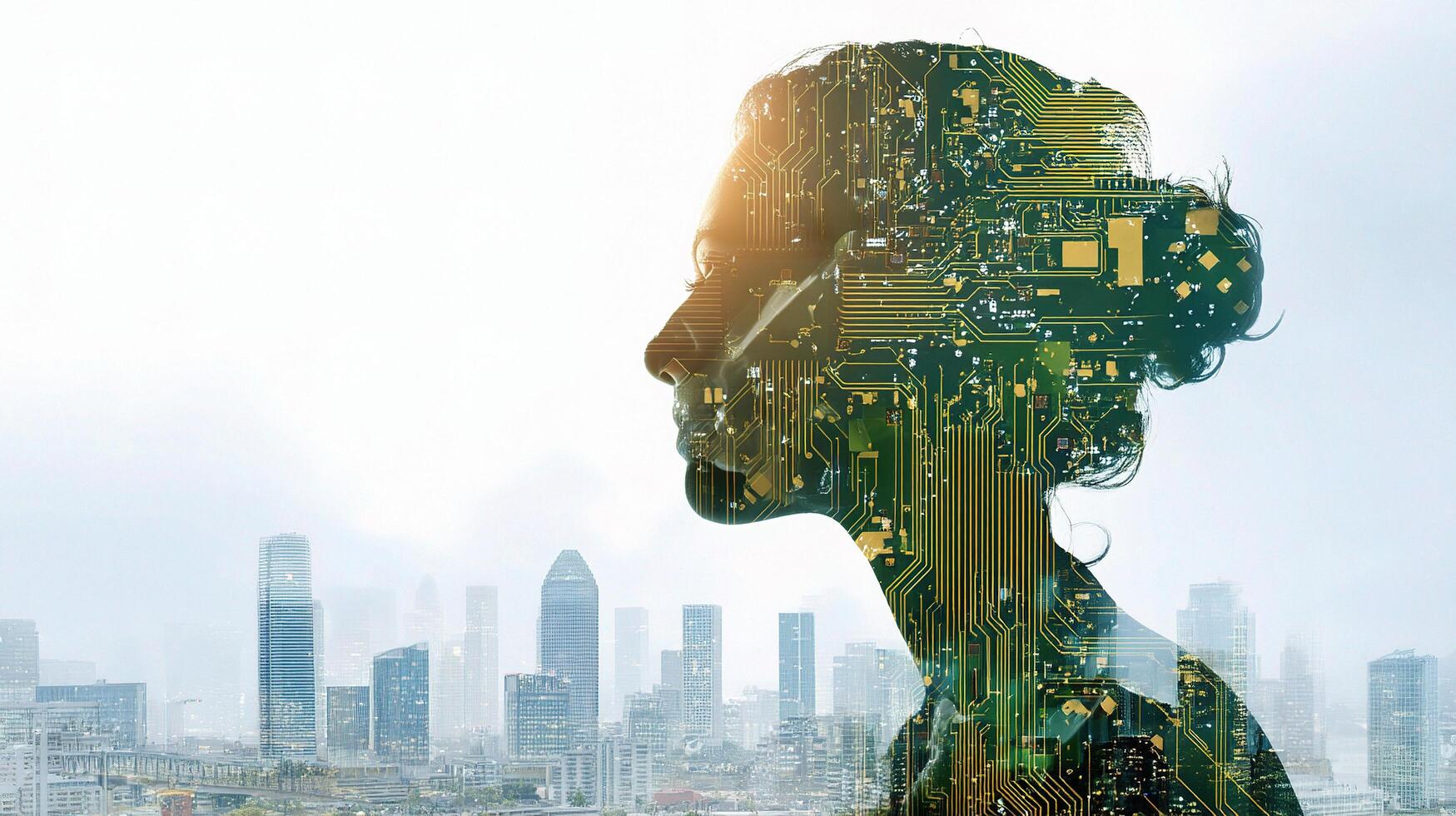 The cityscape is made up of electronic components photo