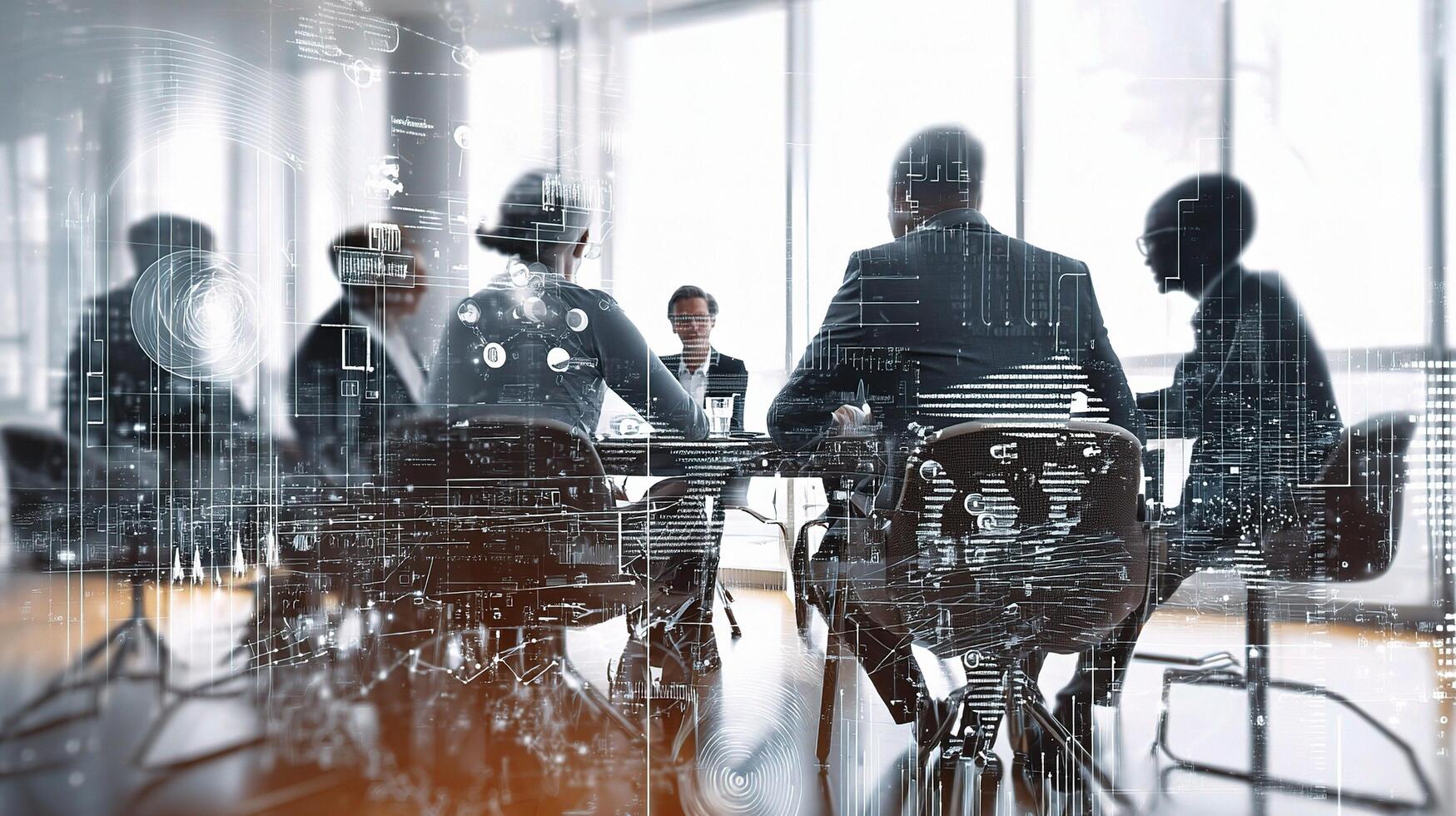 Business people in a meeting room with a futuristic image photo