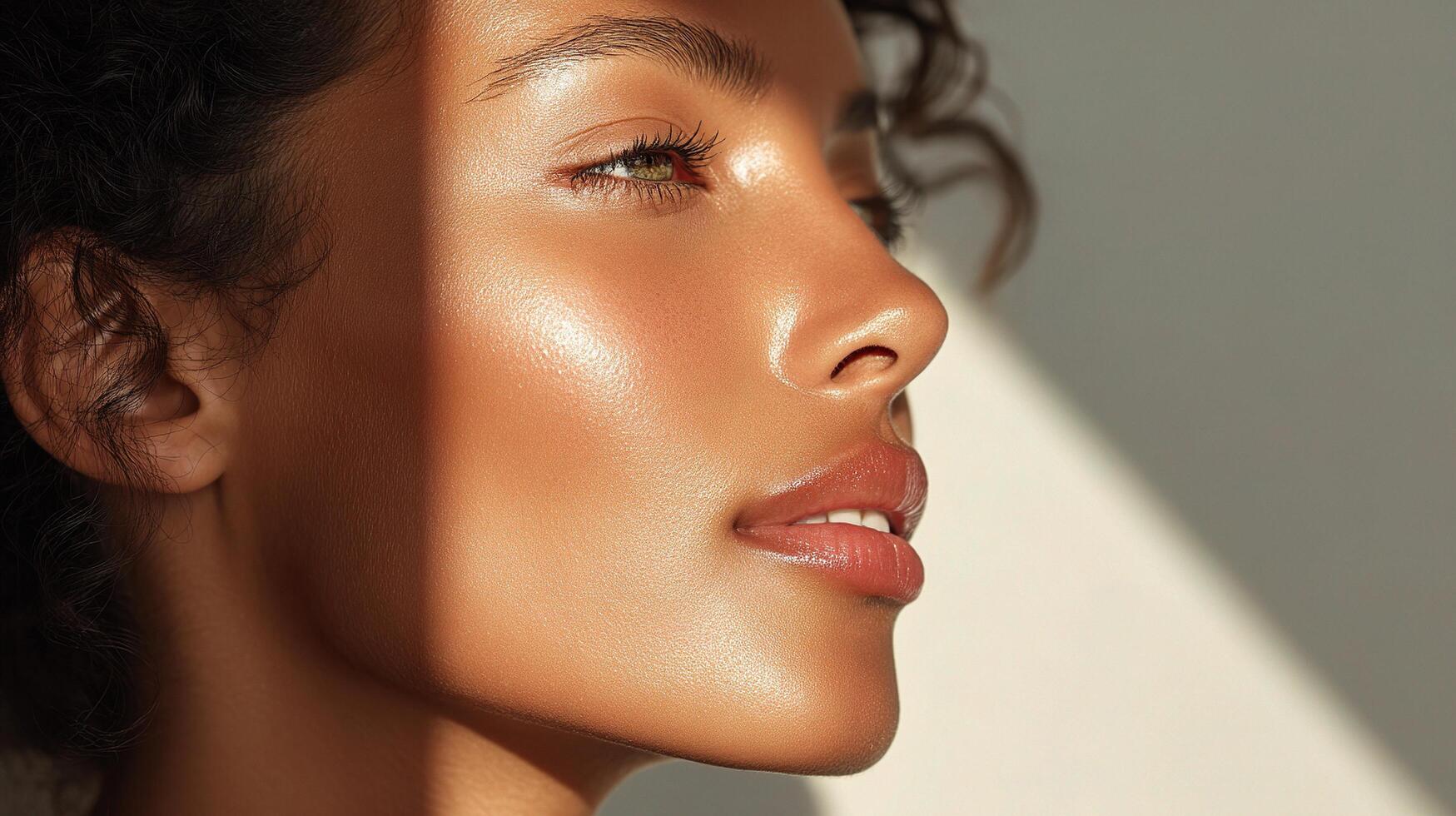 A woman with curly hair and a sun tan photo