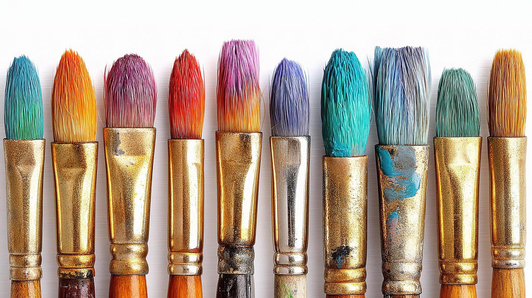 A row of paint brushes with different colors photo