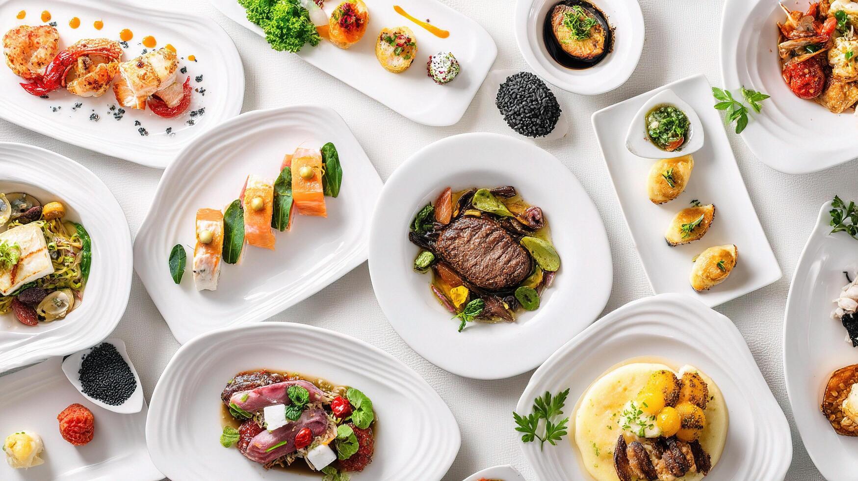 A variety of plates with different types of food photo
