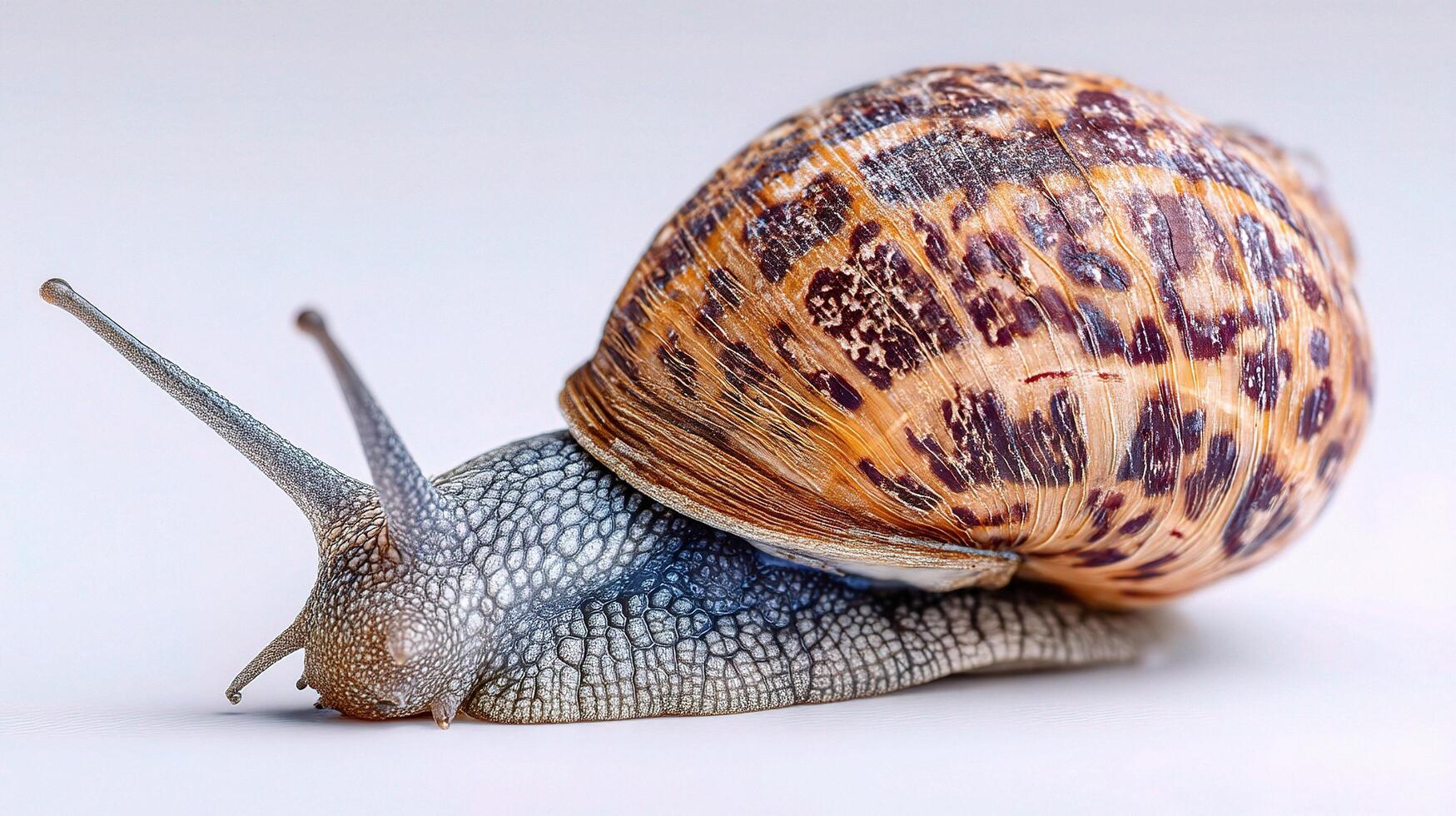 A snail is crawling on a white background photo