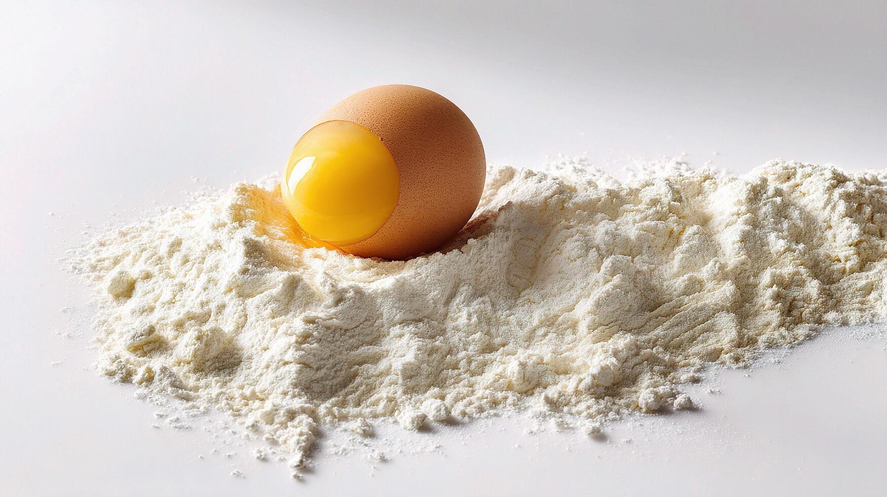 An egg is sitting on top of flour photo