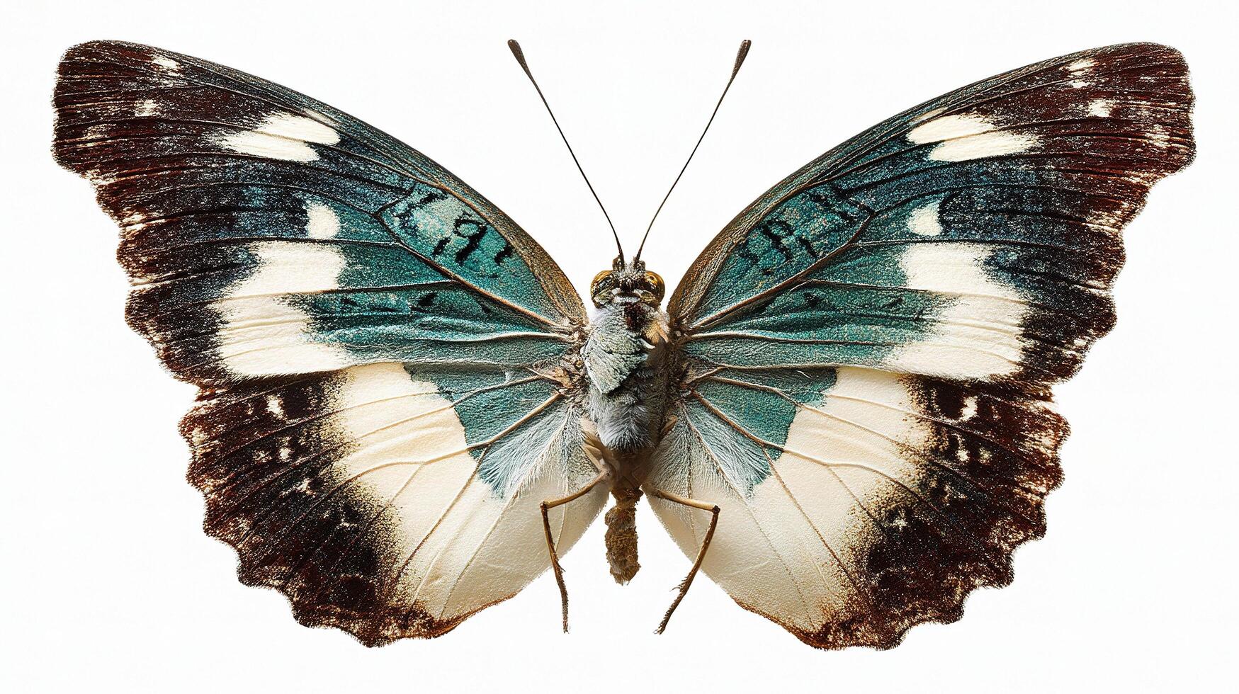 A butterfly with blue and white wings photo