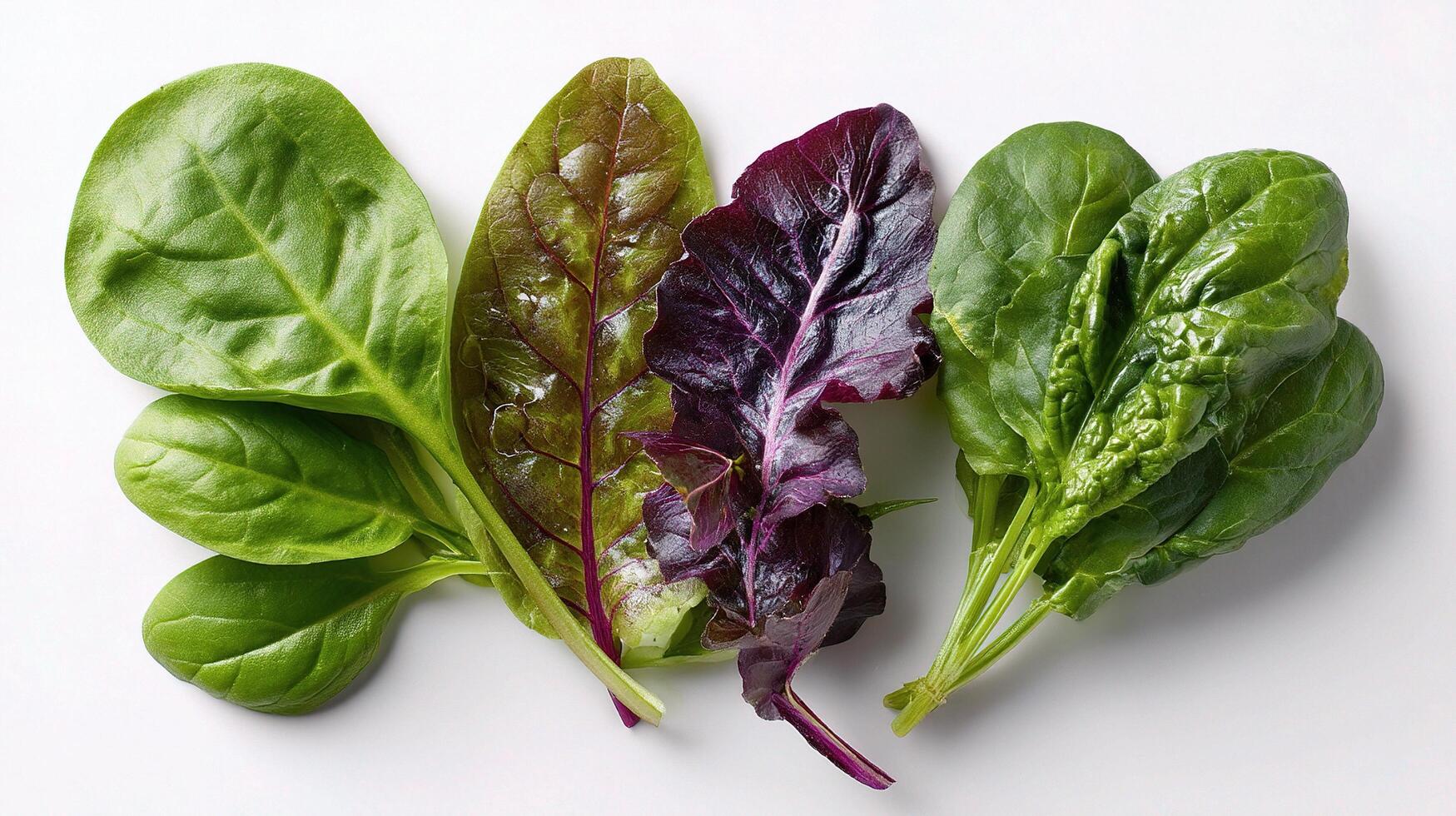 Three different types of spinach are shown on a white surface photo