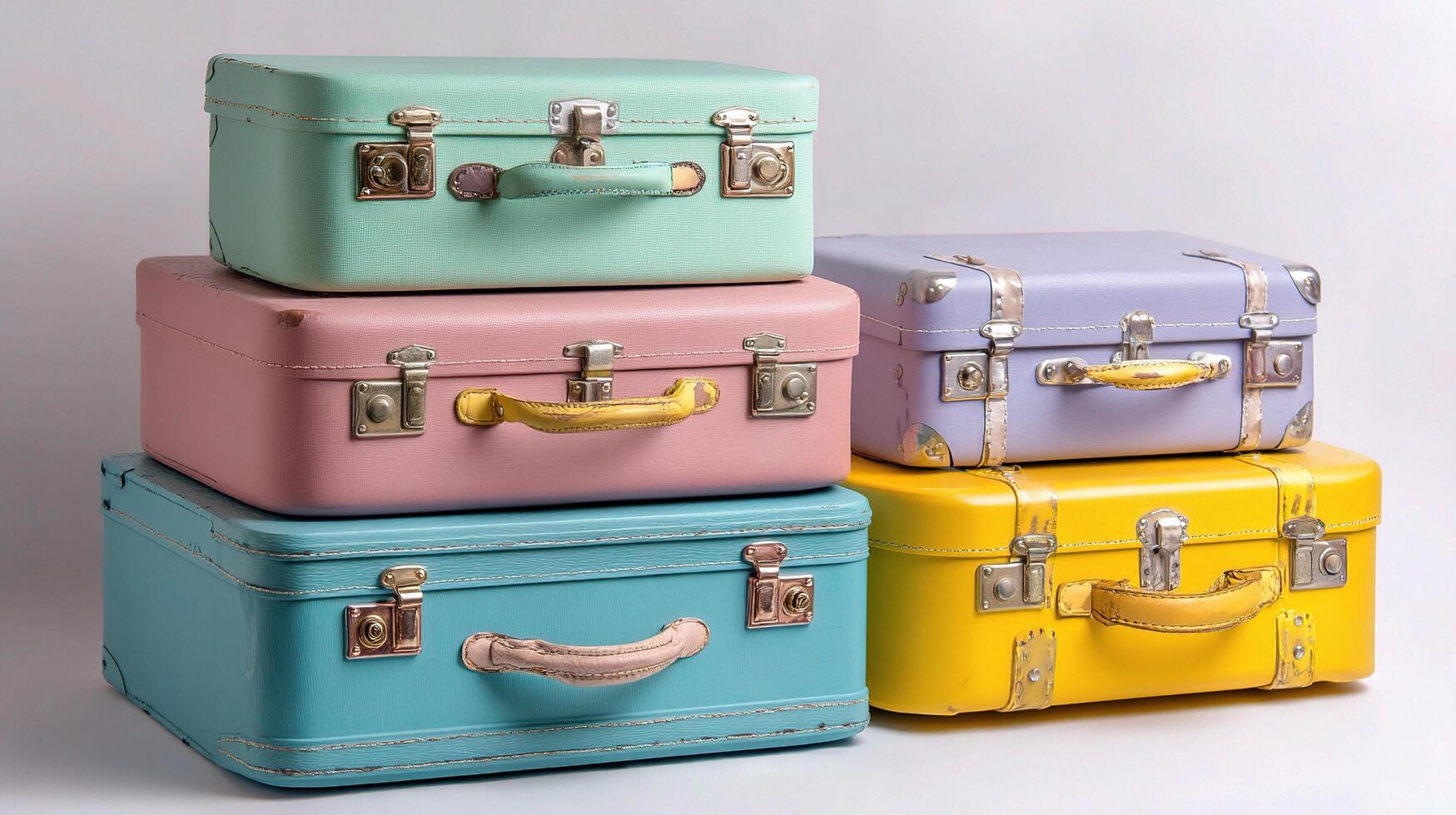 Four colorful suitcases stacked on top of each other photo