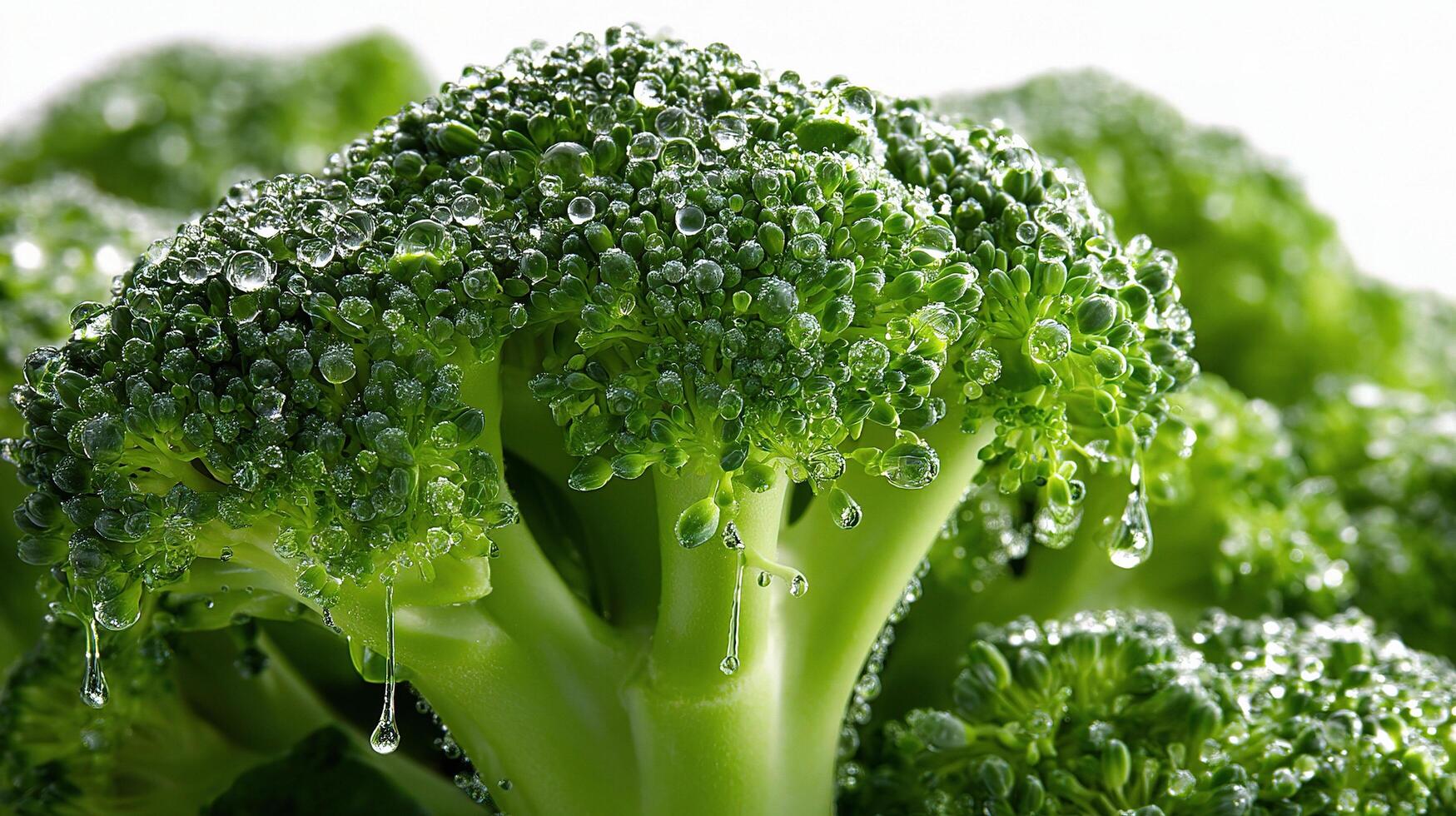 Broccoli is covered with water droplets photo