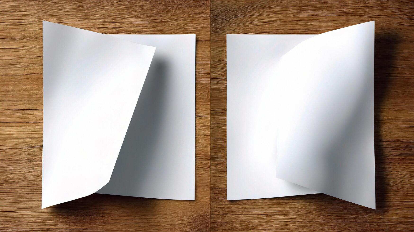 Two folded white paper on a wooden table photo