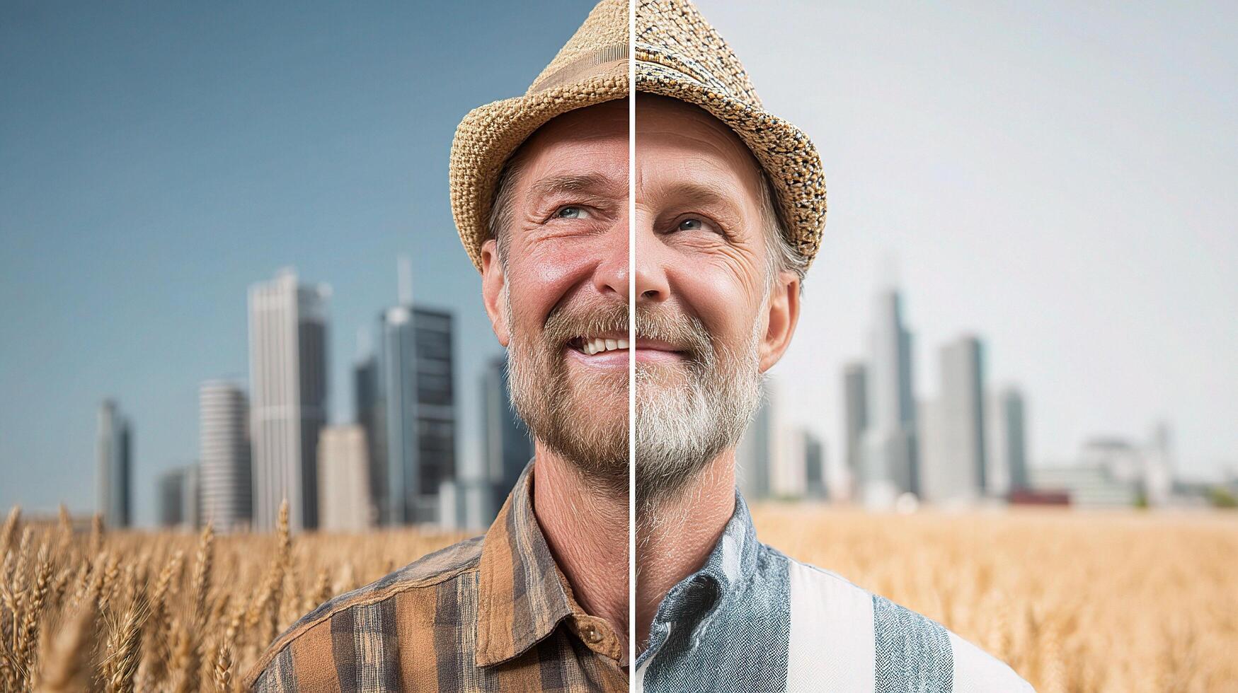 A man in a hat and a man in a field photo