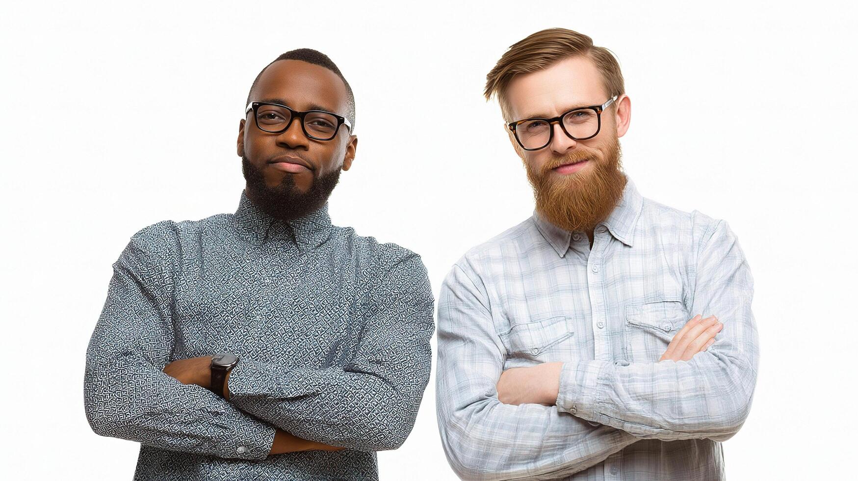 Two men with beards standing next to each other photo