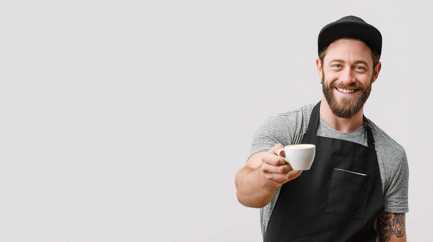 A smiling man holding a cup of coffee photo
