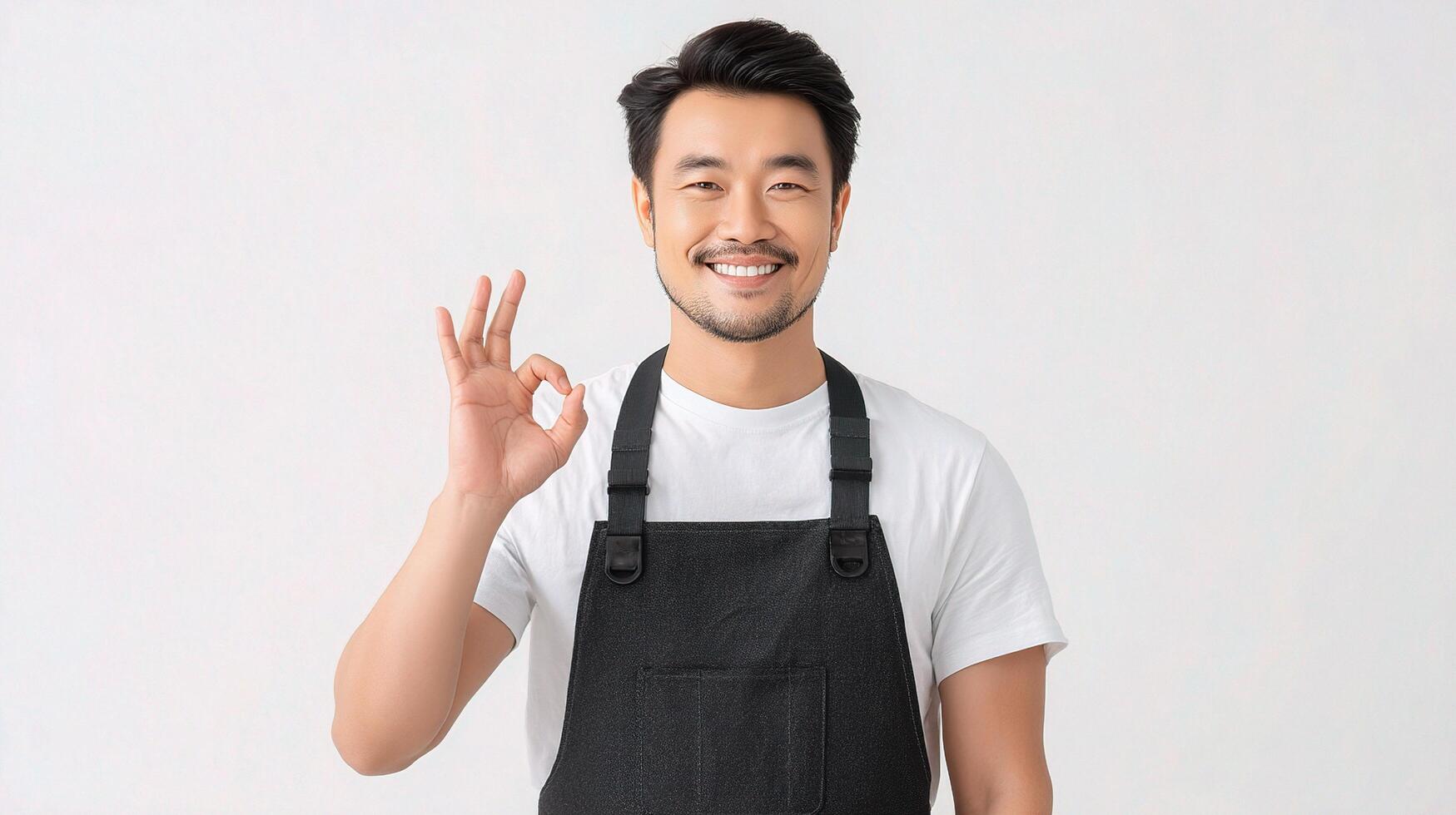 Asian male chef showing ok sign with his hand photo