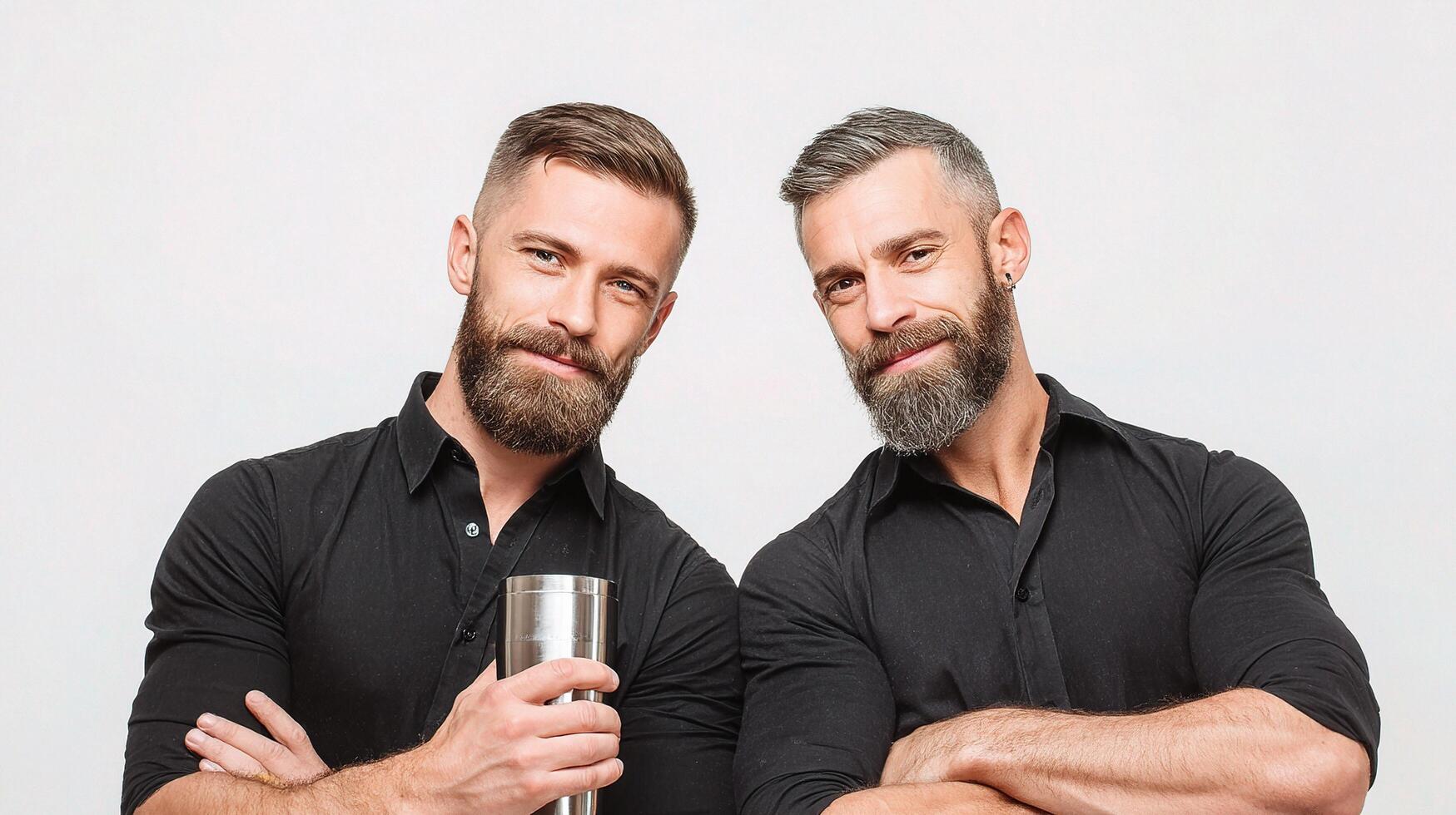 Two men with beards posing for a photo